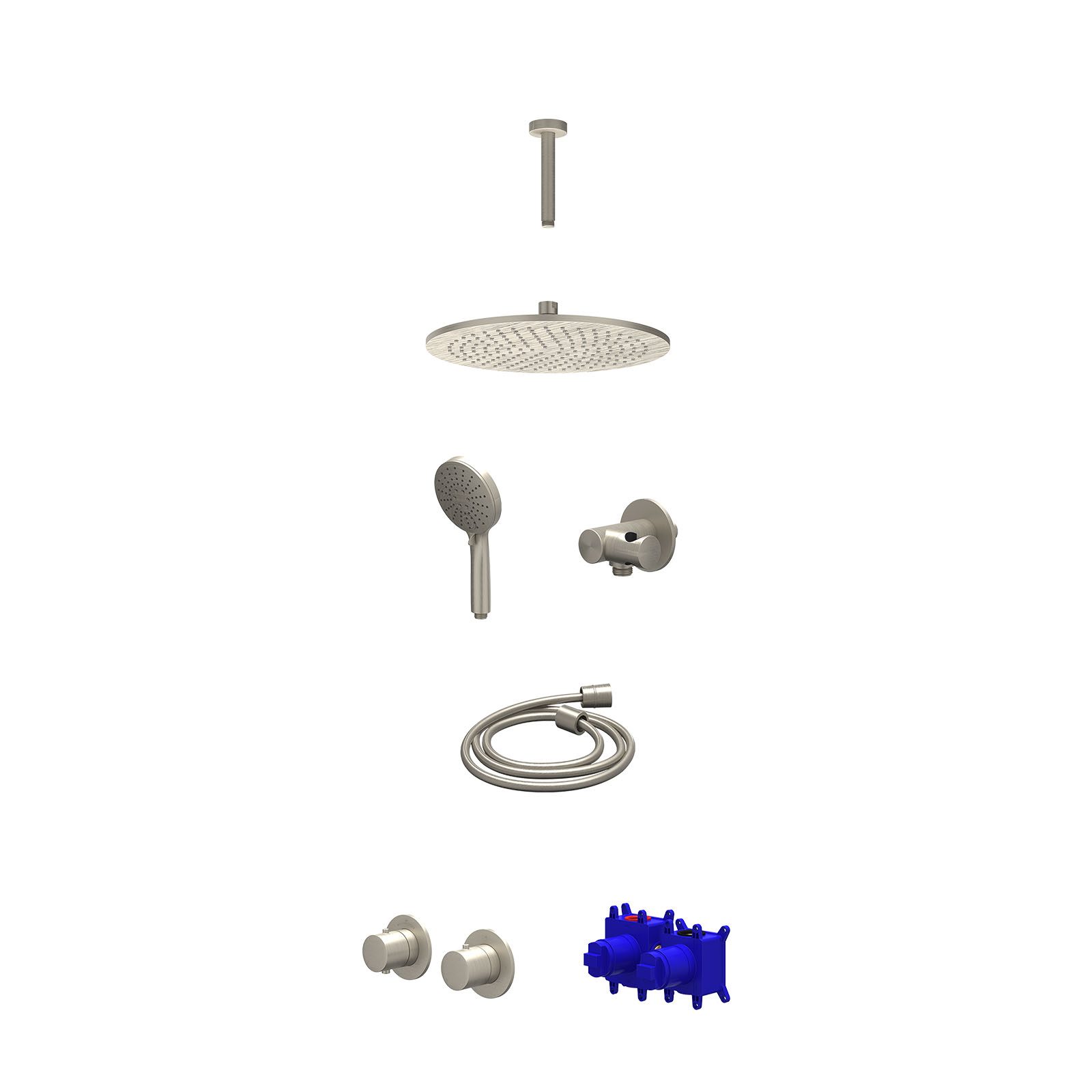 IVY Bond Regendoucheset inbouw symmetry 2-weg - 30cm medium - plafond 15cm - verstelbare steun - 3-standen - Geborsteld nickel