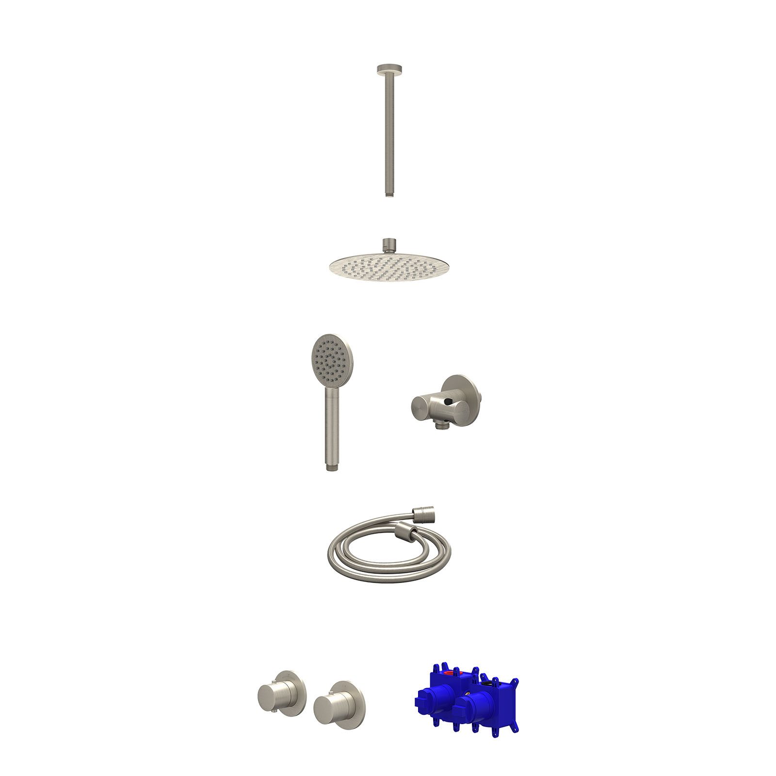 IVY Bond Regendoucheset inbouw symmetry 2-weg - 20cm slim - plafond 30cm - verstelbare steun - satin spray - Geborsteld nickel