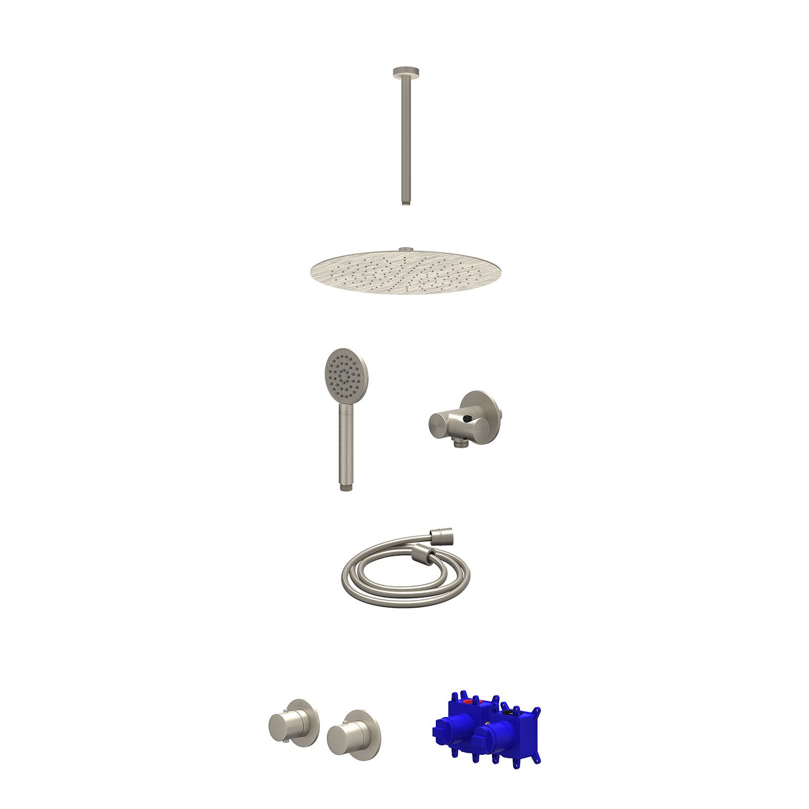 IVY Bond Regendoucheset inbouw symmetry 2-weg - 30cm slim - plafond 30cm - verstelbare steun - satin spray - Geborsteld nickel