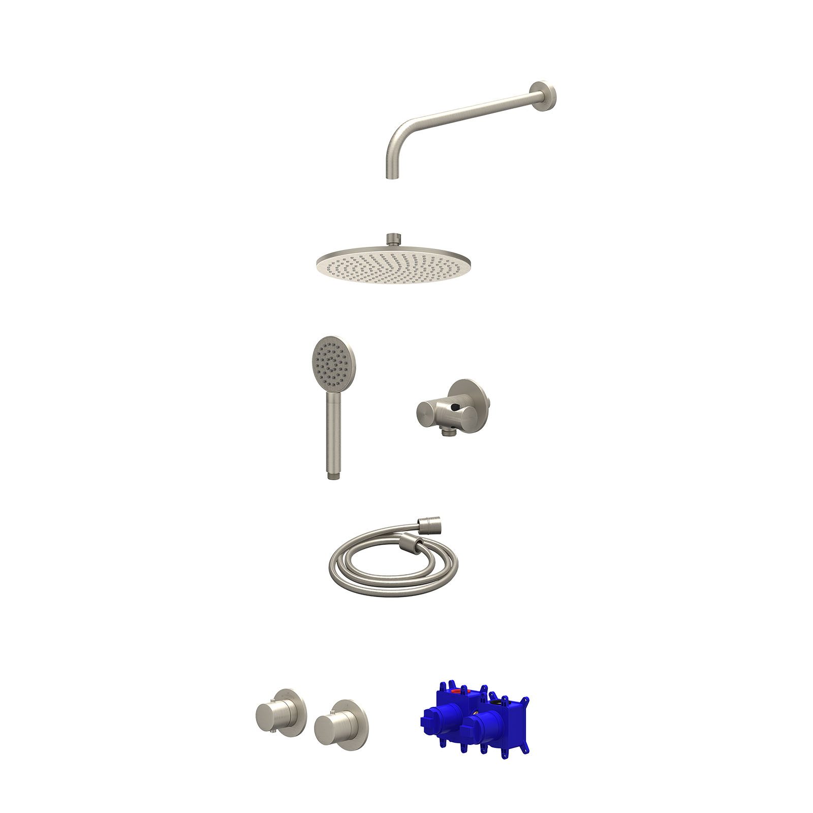 IVY Bond Regendoucheset inbouw symmetry 2-weg - 25cm medium - wandarm 40cm - verstelbare steun - satin spray - Geborsteld nickel