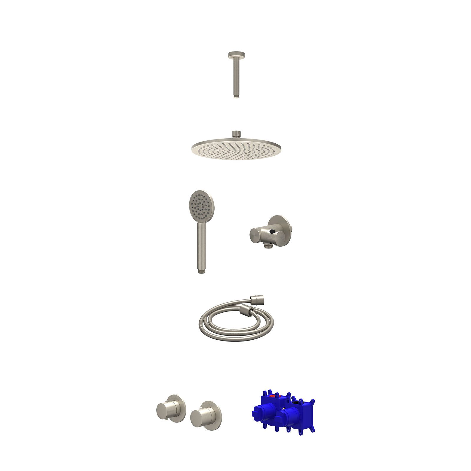IVY Bond Regendoucheset inbouw symmetry 2-weg - 25cm medium - plafond 15cm - verstelbare steun - satin spray - Geborsteld nickel
