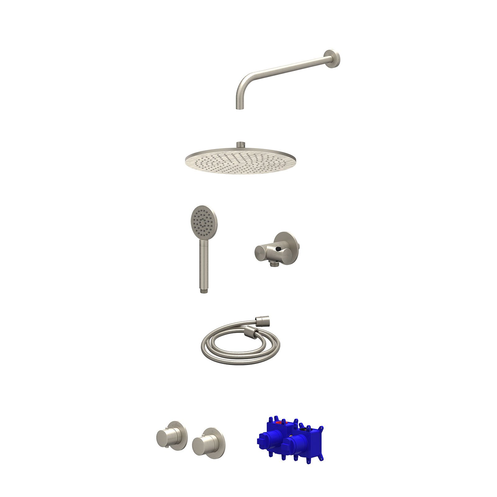 IVY Bond Regendoucheset inbouw symmetry 2-weg - 30cm medium - wandarm 40cm - verstelbare steun - satin spray - Geborsteld nickel