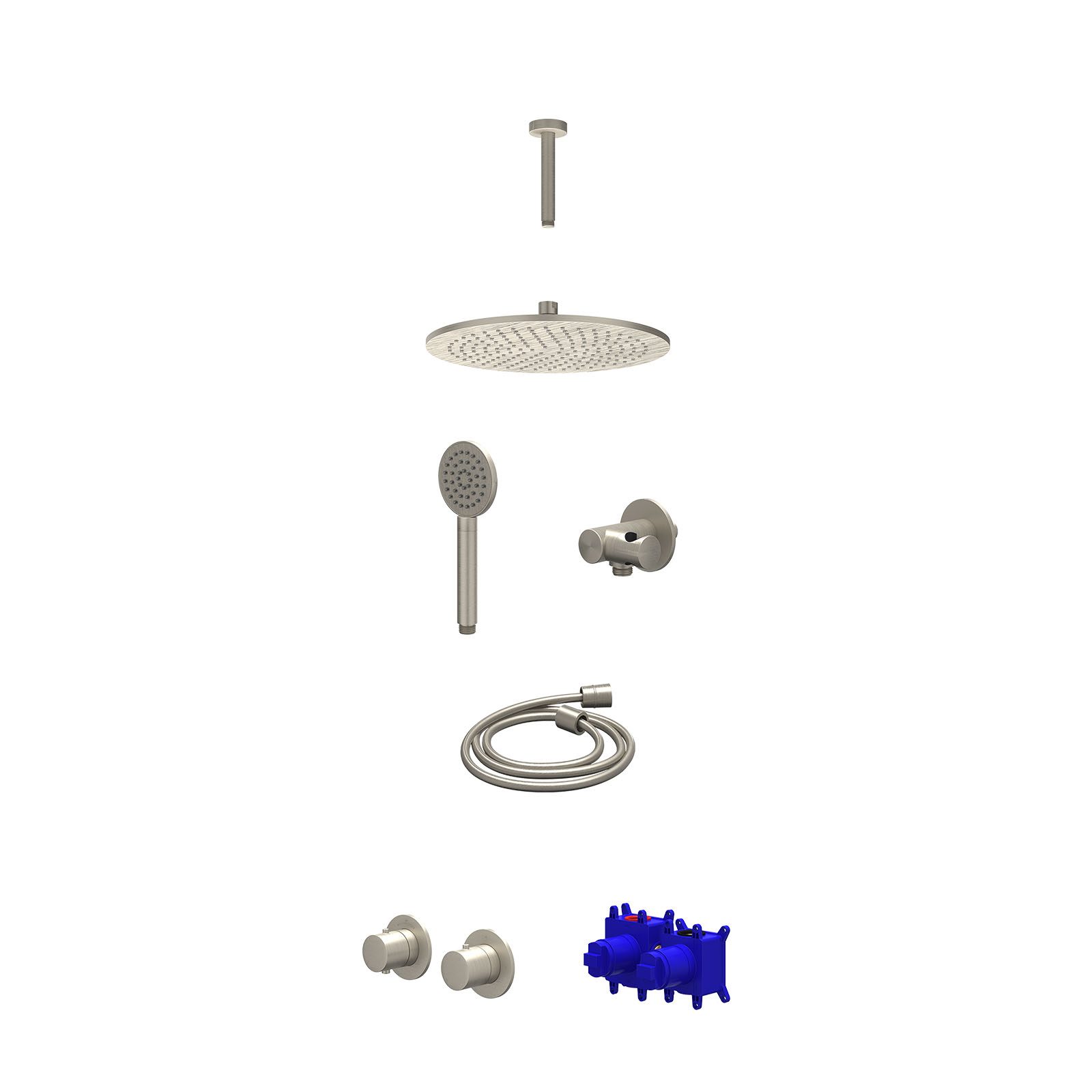IVY Bond Regendoucheset inbouw symmetry 2-weg - 30cm medium - plafond 15cm - verstelbare steun - satin spray - Geborsteld nickel