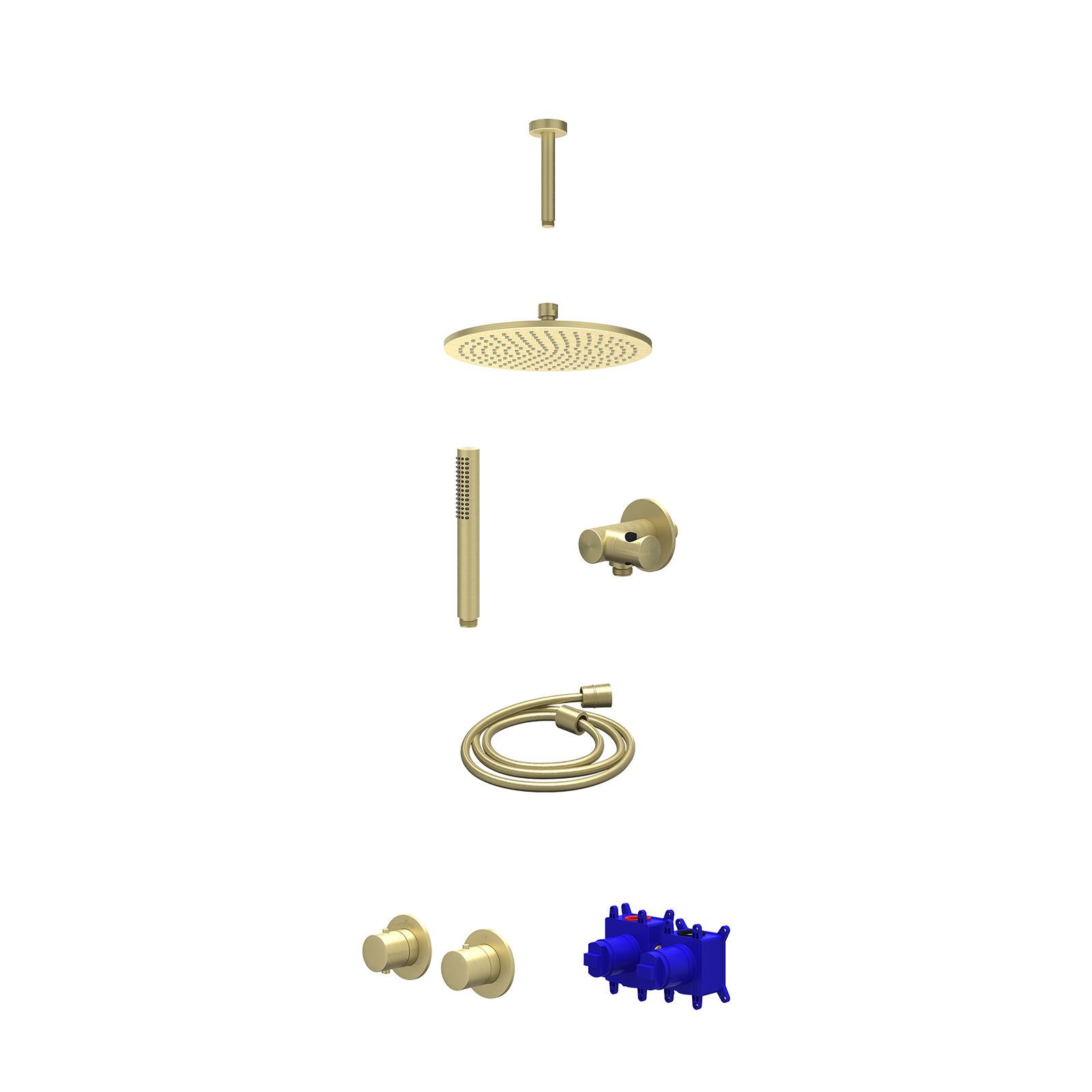 IVY Bond Regendoucheset inbouw symmetry 2-weg - 25cm medium - plafond 15cm - verstelbare steun - staafhanddouche - Geborsteld mat goud