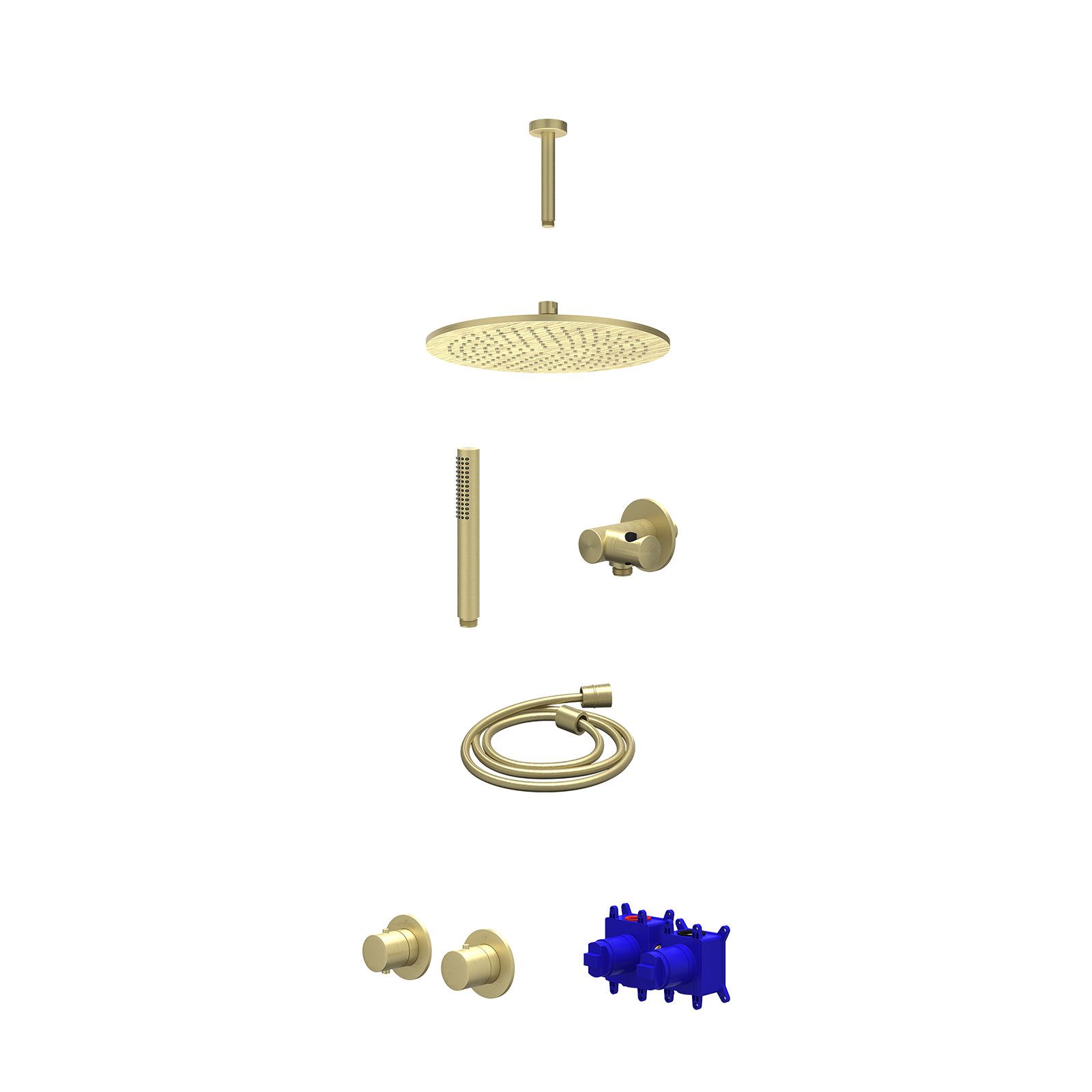 IVY Bond Regendoucheset inbouw symmetry 2-weg - 30cm medium - plafond 15cm - verstelbare steun - staafhanddouche - Geborsteld mat goud