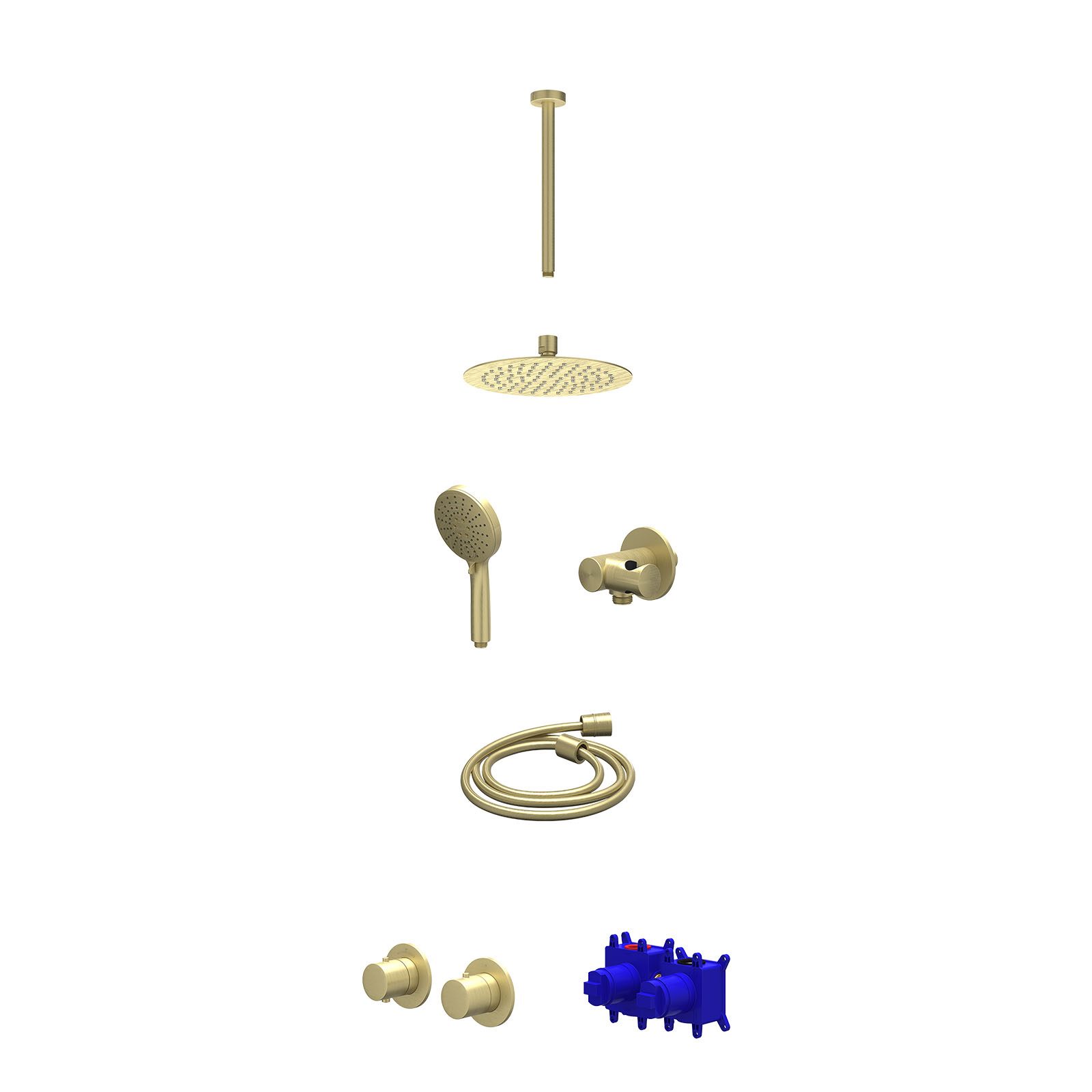 IVY Bond Regendoucheset inbouw symmetry 2-weg - 20cm slim - plafond 30cm - verstelbare steun - 3-standen - Geborsteld mat goud
