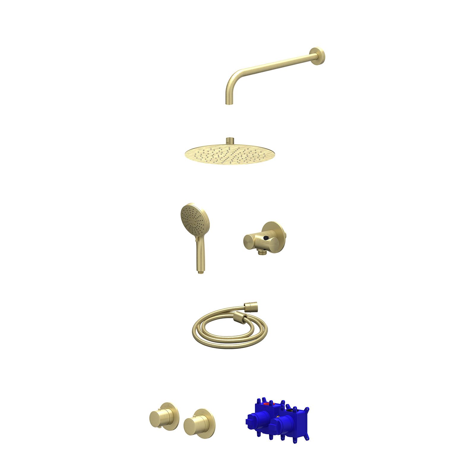 IVY Bond Regendoucheset inbouw symmetry 2-weg - 25cm slim - wandarm 40cm - verstelbare steun - 3-standen - Geborsteld mat goud