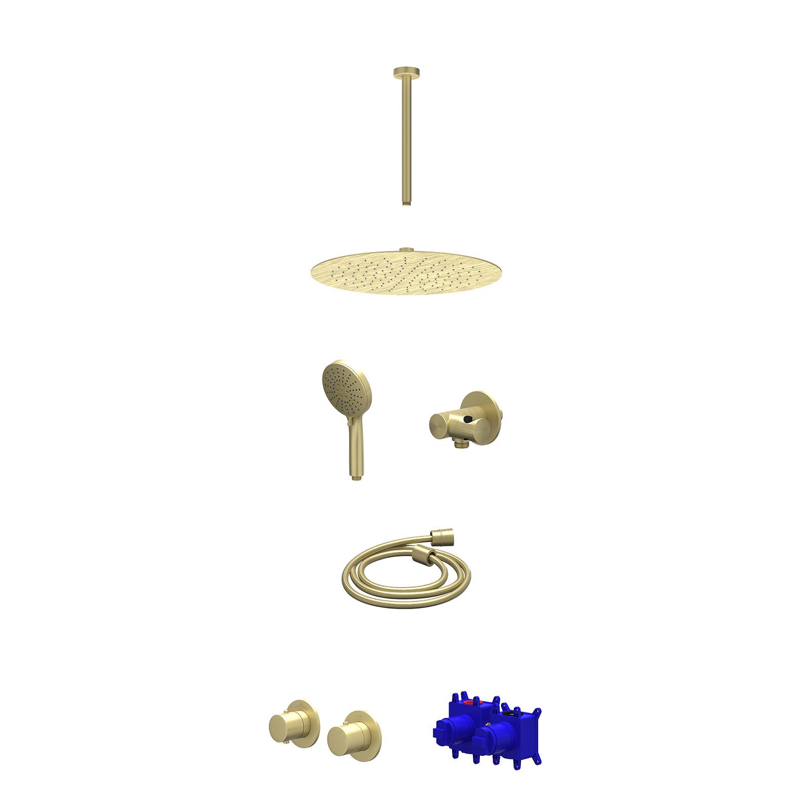 IVY Bond Regendoucheset inbouw symmetry 2-weg - 30cm slim - plafond 30cm - verstelbare steun - 3-standen - Geborsteld mat goud