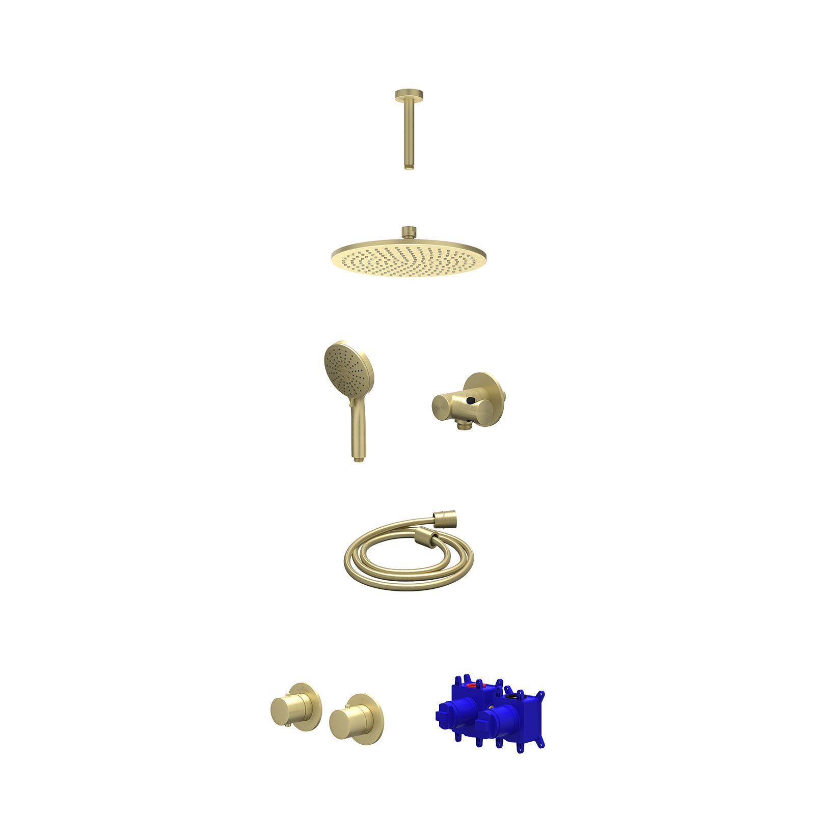 IVY Bond Regendoucheset inbouw symmetry 2-weg - 25cm medium - plafond 15cm - verstelbare steun - 3-standen - Geborsteld mat goud