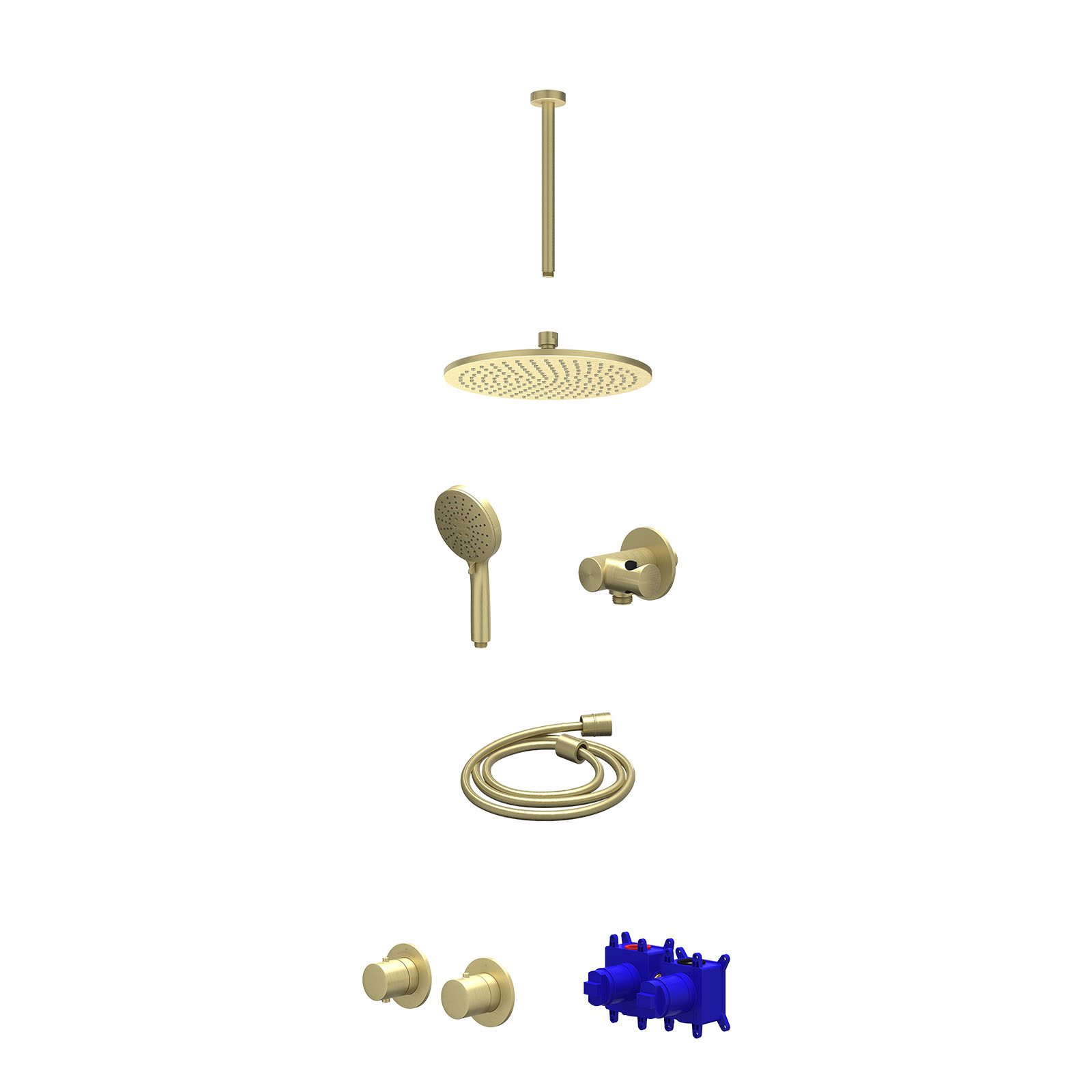 IVY Bond Regendoucheset inbouw symmetry 2-weg - 25cm medium - plafond 30cm - verstelbare steun - 3-standen - Geborsteld mat goud