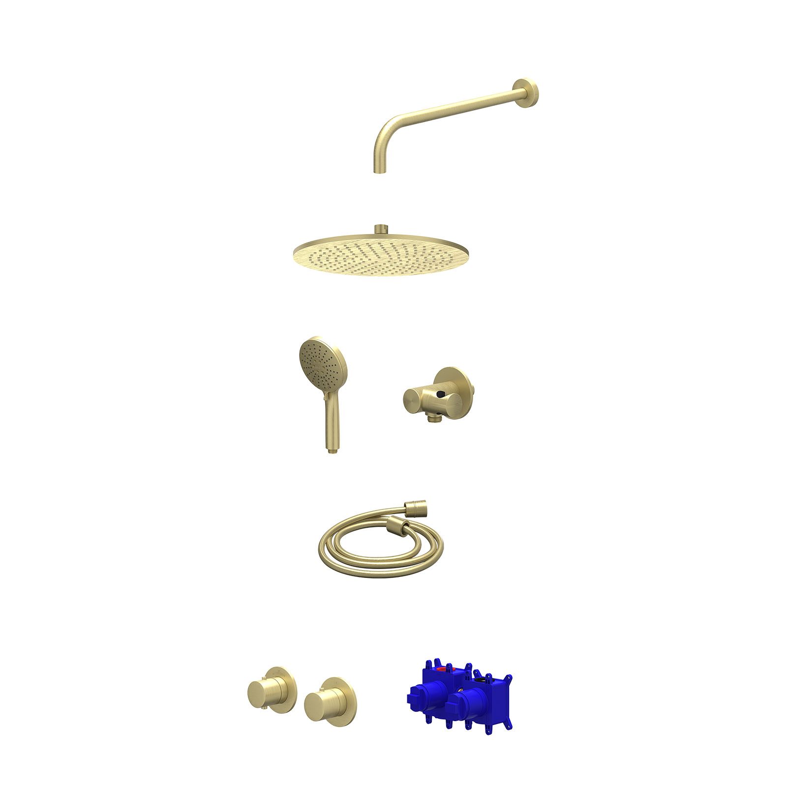 IVY Bond Regendoucheset inbouw symmetry 2-weg - 30cm medium - wandarm 40cm - verstelbare steun - 3-standen - Geborsteld mat goud
