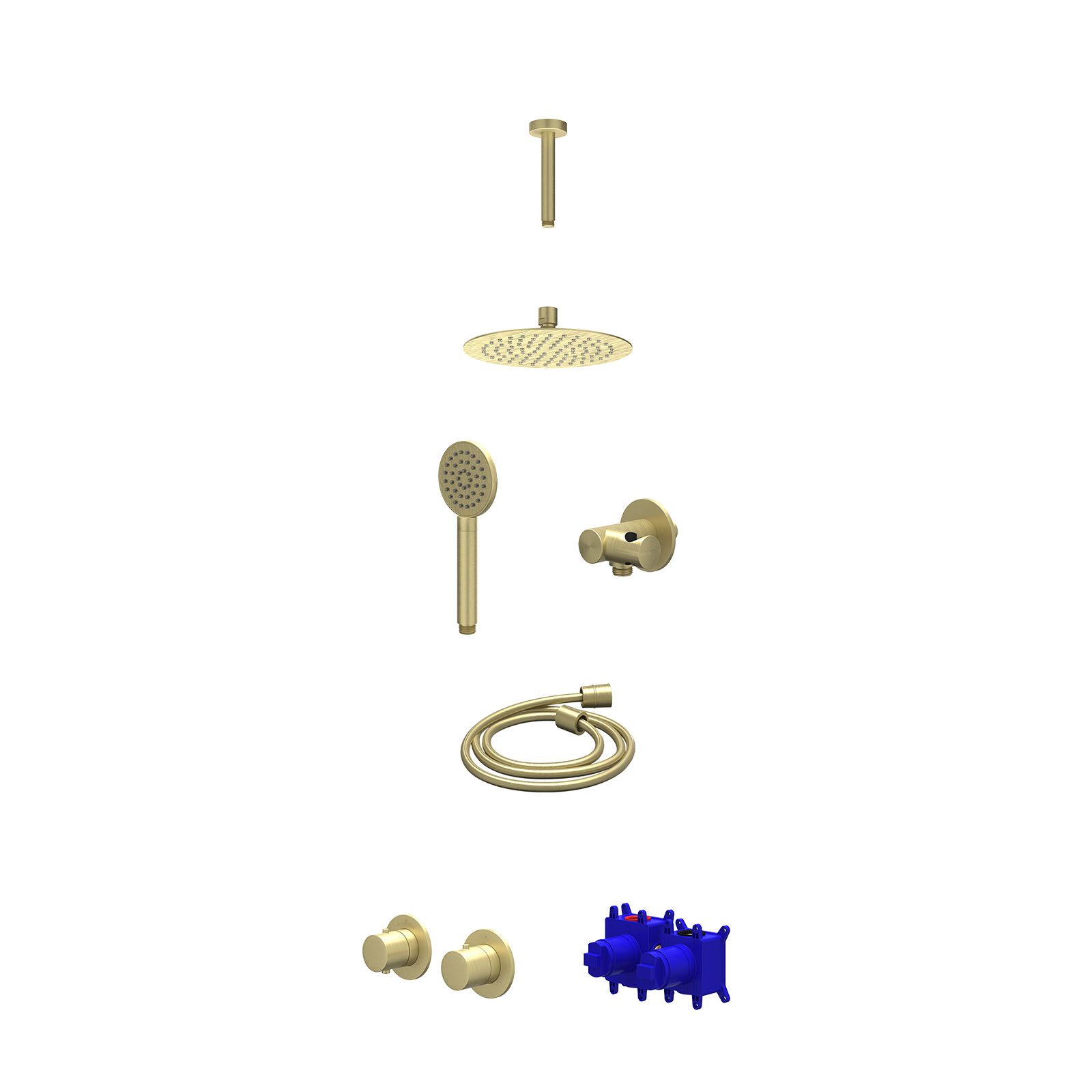 IVY Bond Regendoucheset inbouw symmetry 2-weg - 20cm slim - plafond 15cm - verstelbare steun - satin spray - Geborsteld mat goud
