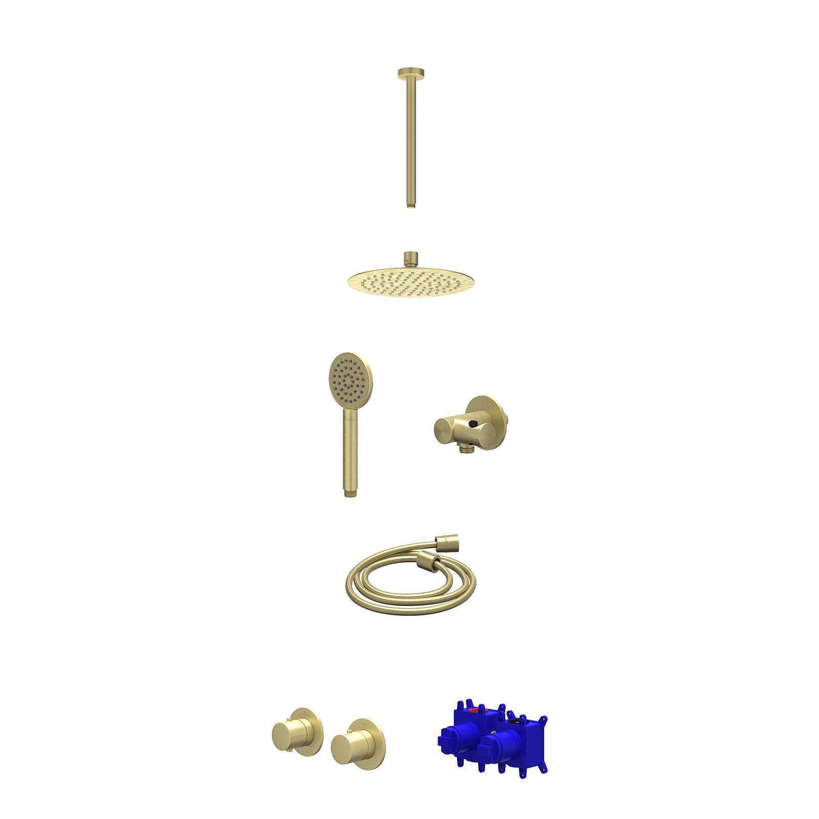 IVY Bond Regendoucheset inbouw symmetry 2-weg - 20cm slim - plafond 30cm - verstelbare steun - satin spray - Geborsteld mat goud