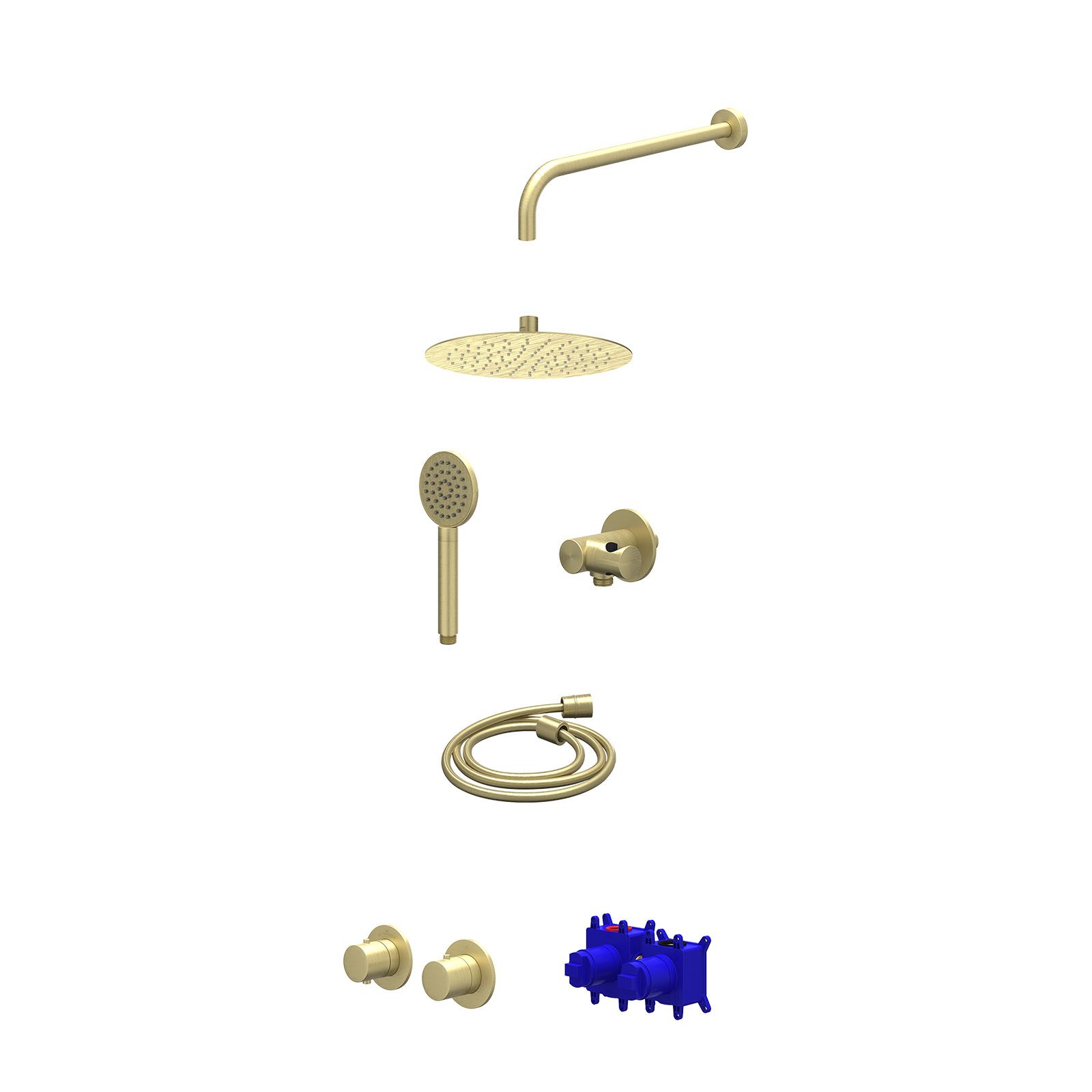 IVY Bond Regendoucheset inbouw symmetry 2-weg - 25cm slim - wandarm 40cm - verstelbare steun - satin spray - Geborsteld mat goud
