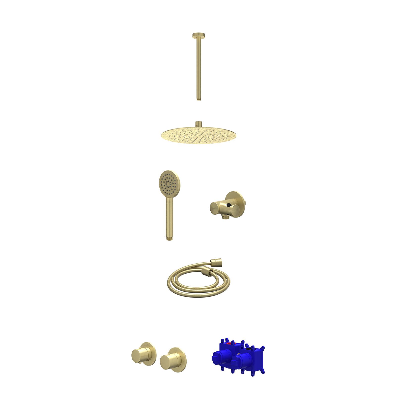 IVY Bond Regendoucheset inbouw symmetry 2-weg - 25cm slim - plafond 30cm - verstelbare steun - satin spray - Geborsteld mat goud