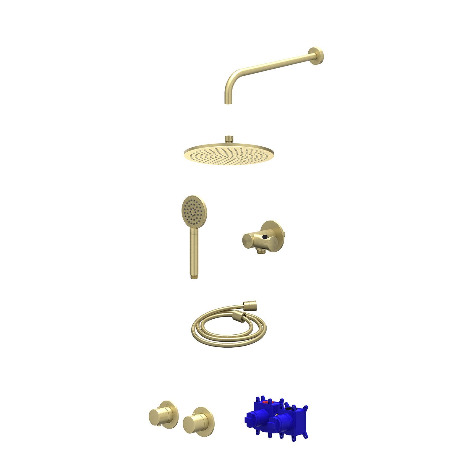 IVY Bond Regendoucheset inbouw symmetry 2-weg - 25cm medium - wandarm 40cm - verstelbare steun - satin spray - Geborsteld mat goud