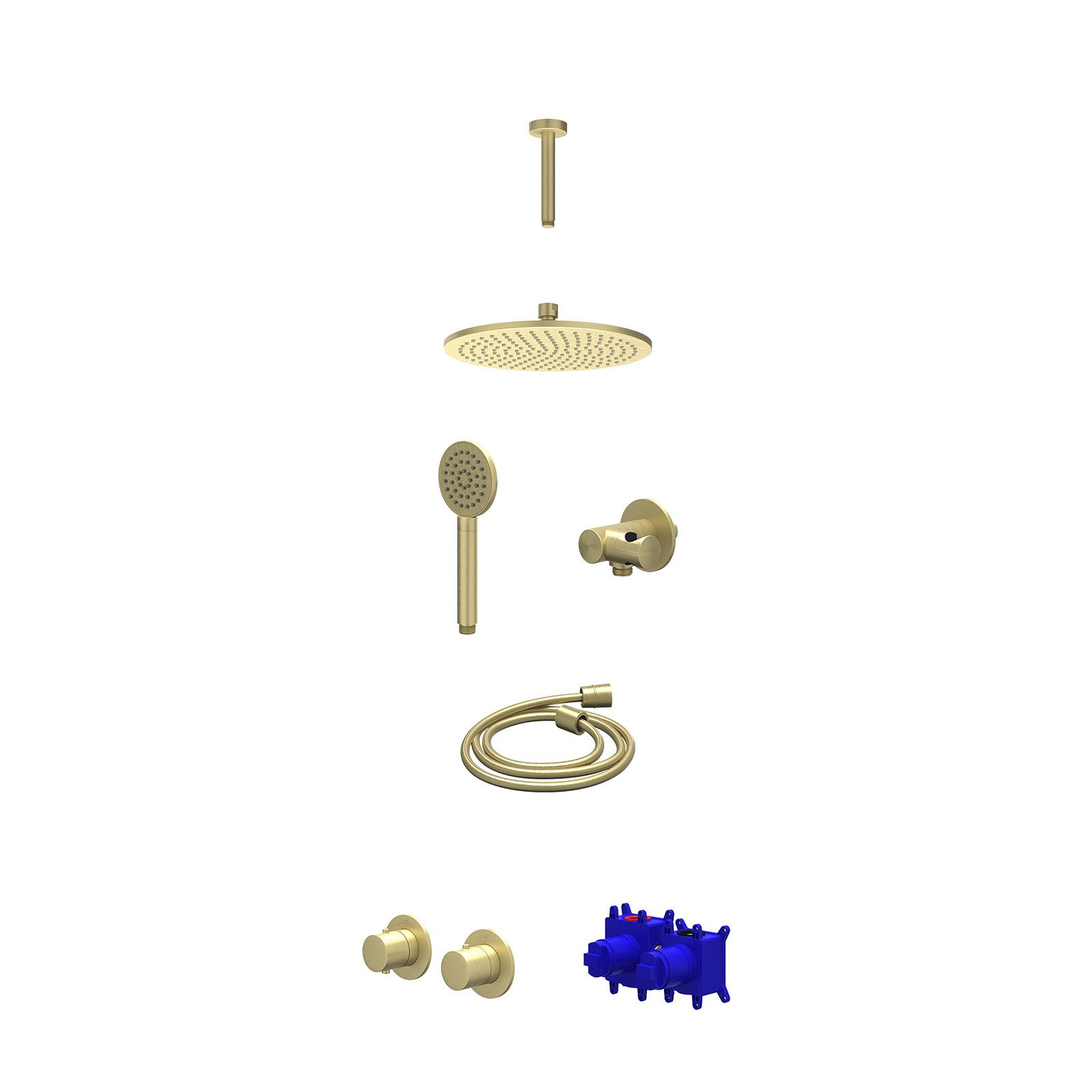 IVY Bond Regendoucheset inbouw symmetry 2-weg - 25cm medium - plafond 15cm - verstelbare steun - satin spray - Geborsteld mat goud