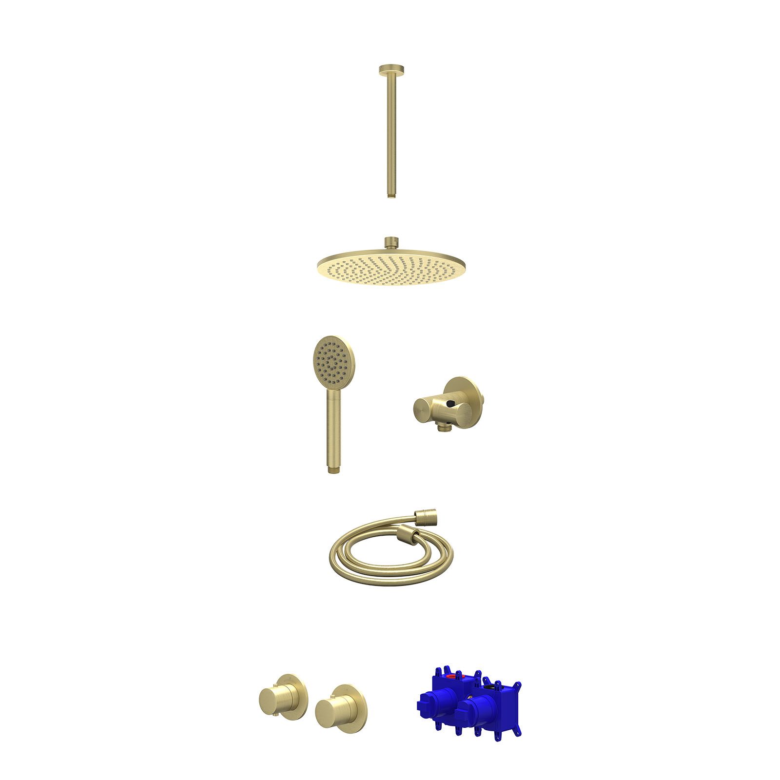 IVY Bond Regendoucheset inbouw symmetry 2-weg - 25cm medium - plafond 30cm - verstelbare steun - satin spray - Geborsteld mat goud