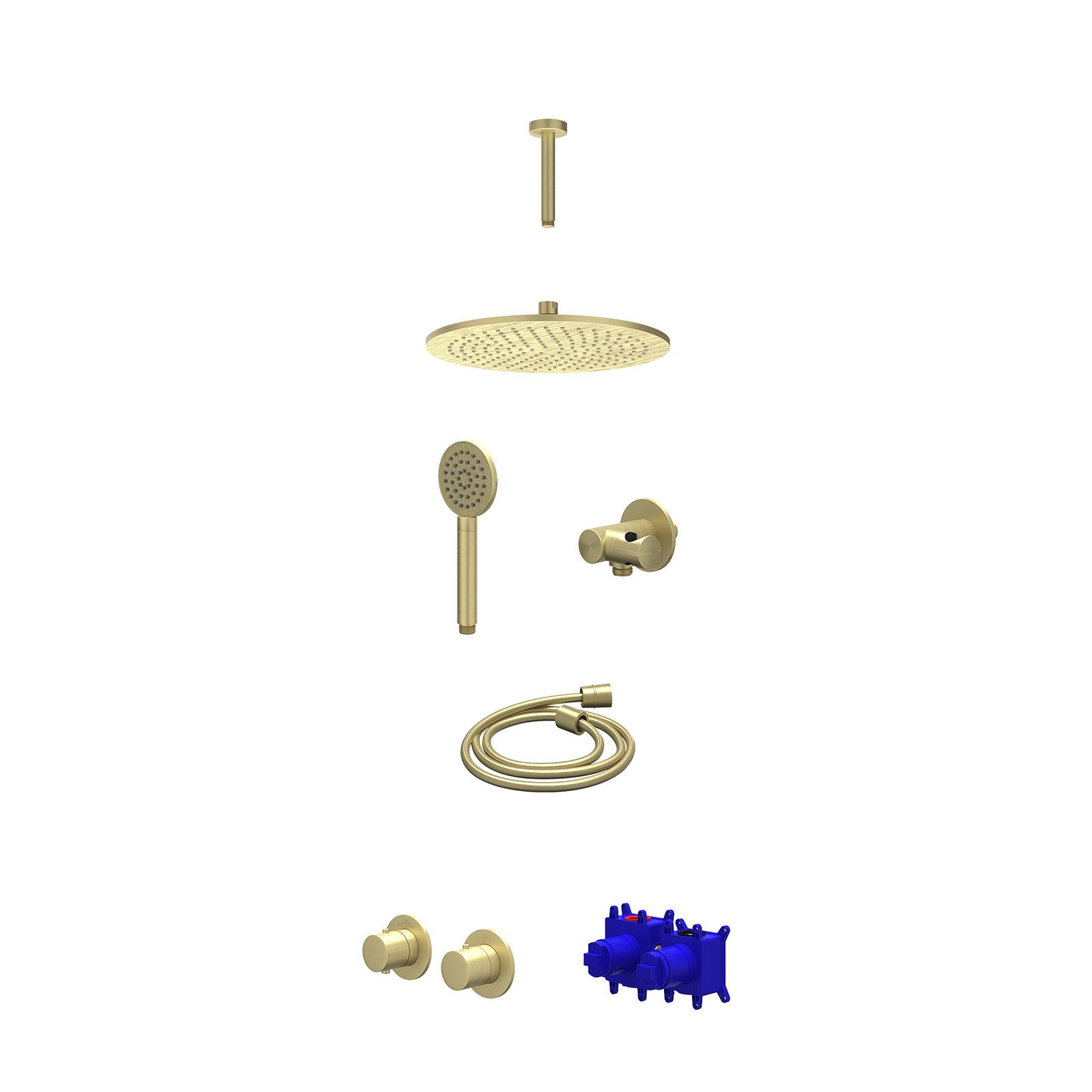 IVY Bond Regendoucheset inbouw symmetry 2-weg - 30cm medium - plafond 15cm - verstelbare steun - satin spray - Geborsteld mat goud
