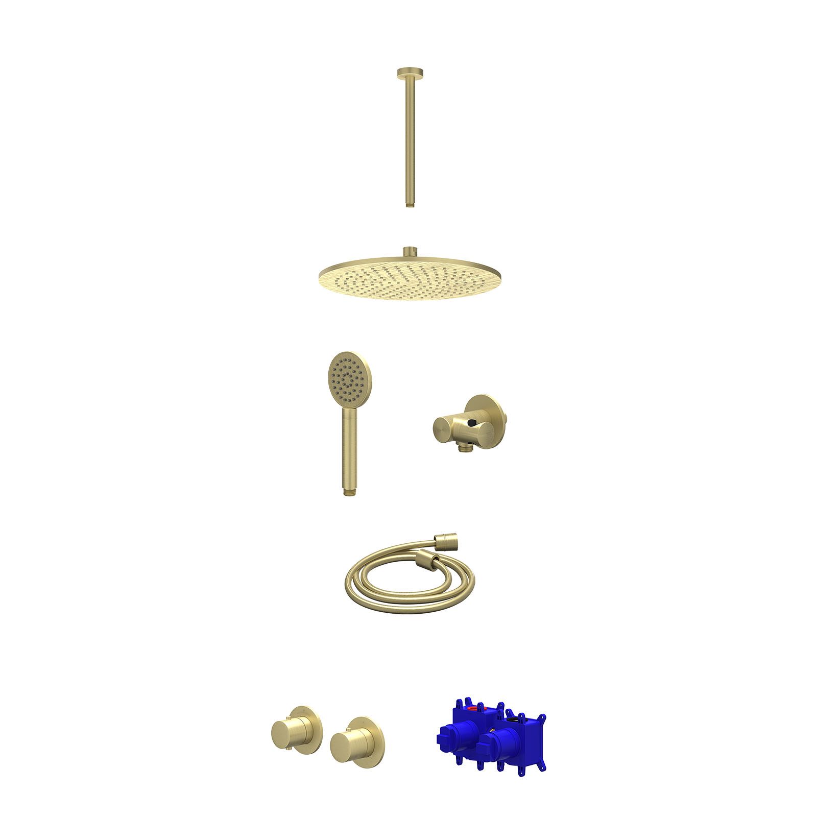 IVY Bond Regendoucheset inbouw symmetry 2-weg - 30cm medium - plafond 30cm - verstelbare steun - satin spray - Geborsteld mat goud