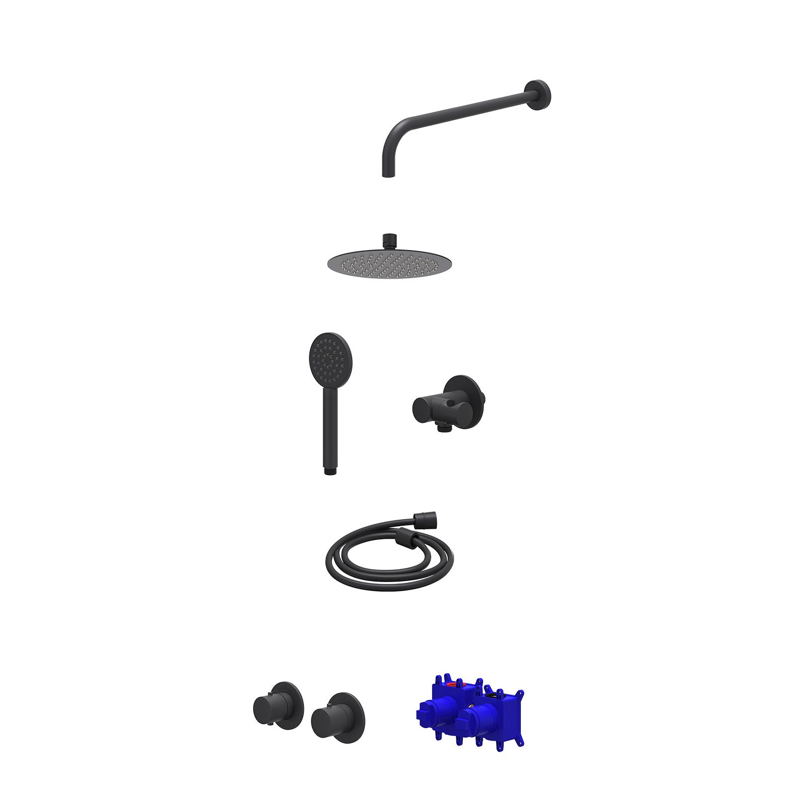 IVY Bond Regendoucheset inbouw symmetry 2-weg - 20cm slim - wandarm 40cm - verstelbare steun - satin spray - Mat zwart