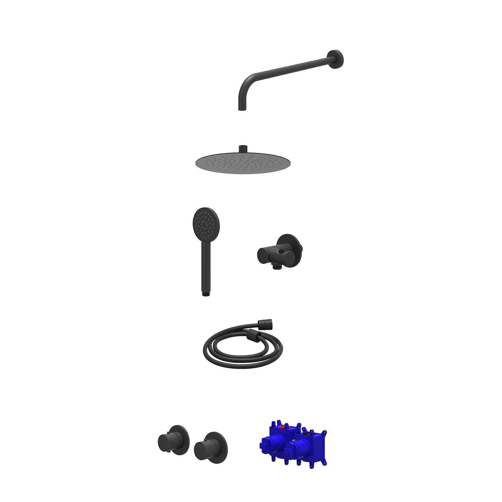 IVY Bond Regendoucheset inbouw symmetry 2-weg - 25cm slim - wandarm 40cm - verstelbare steun - satin spray - Mat zwart