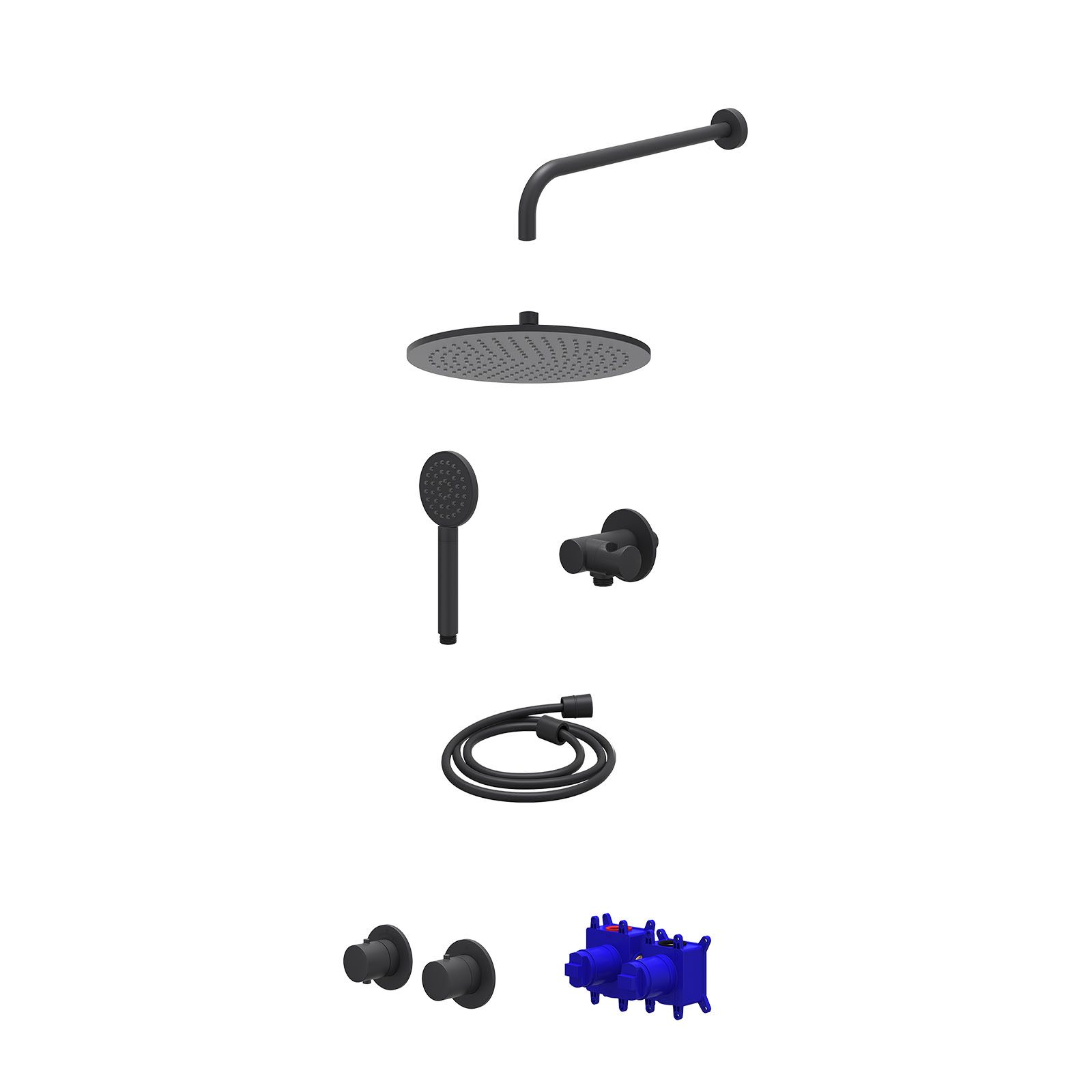 IVY Bond Regendoucheset inbouw symmetry 2-weg - 30cm medium - wandarm 40cm - verstelbare steun - satin spray - Mat zwart
