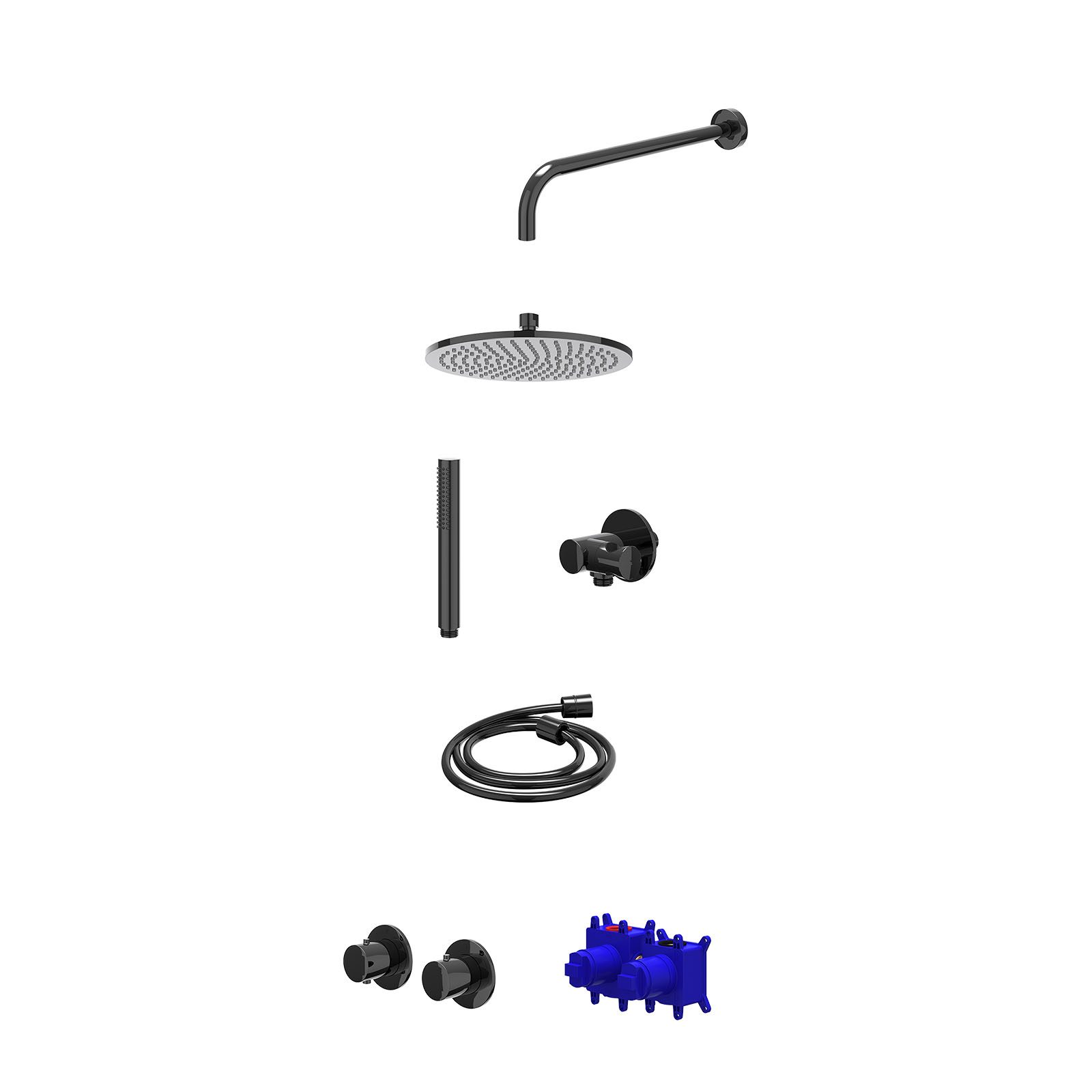 IVY Bond Regendoucheset inbouw symmetry 2-weg - 25cm medium - wandarm 40cm - verstelbare steun - staafhanddouche - Zwart chroom