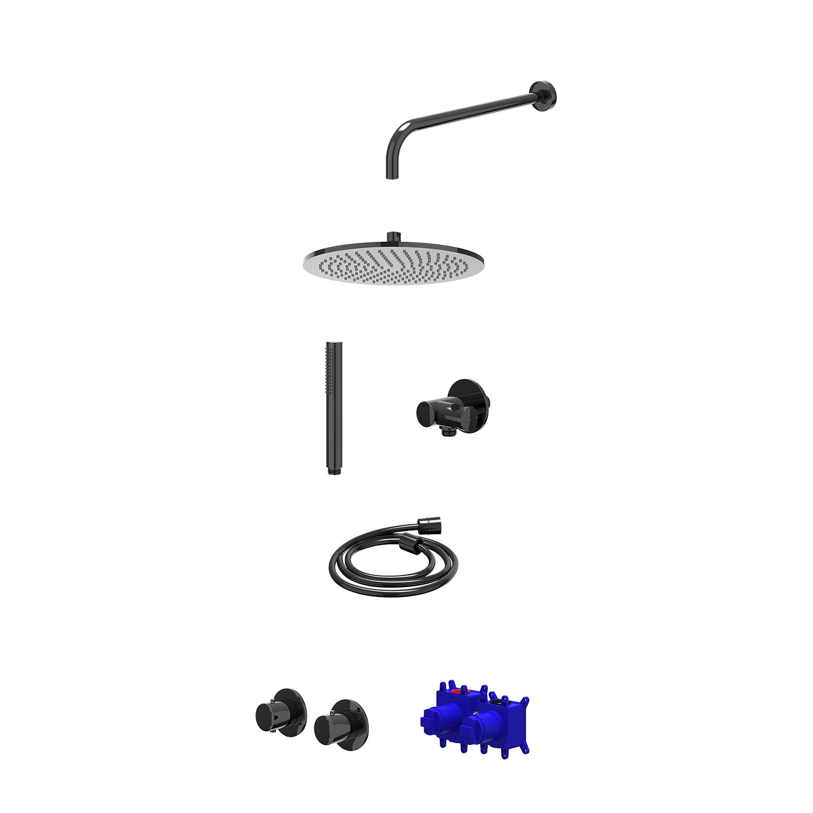 IVY Bond Regendoucheset inbouw symmetry 2-weg - 30cm medium - wandarm 40cm - verstelbare steun - staafhanddouche - Zwart chroom