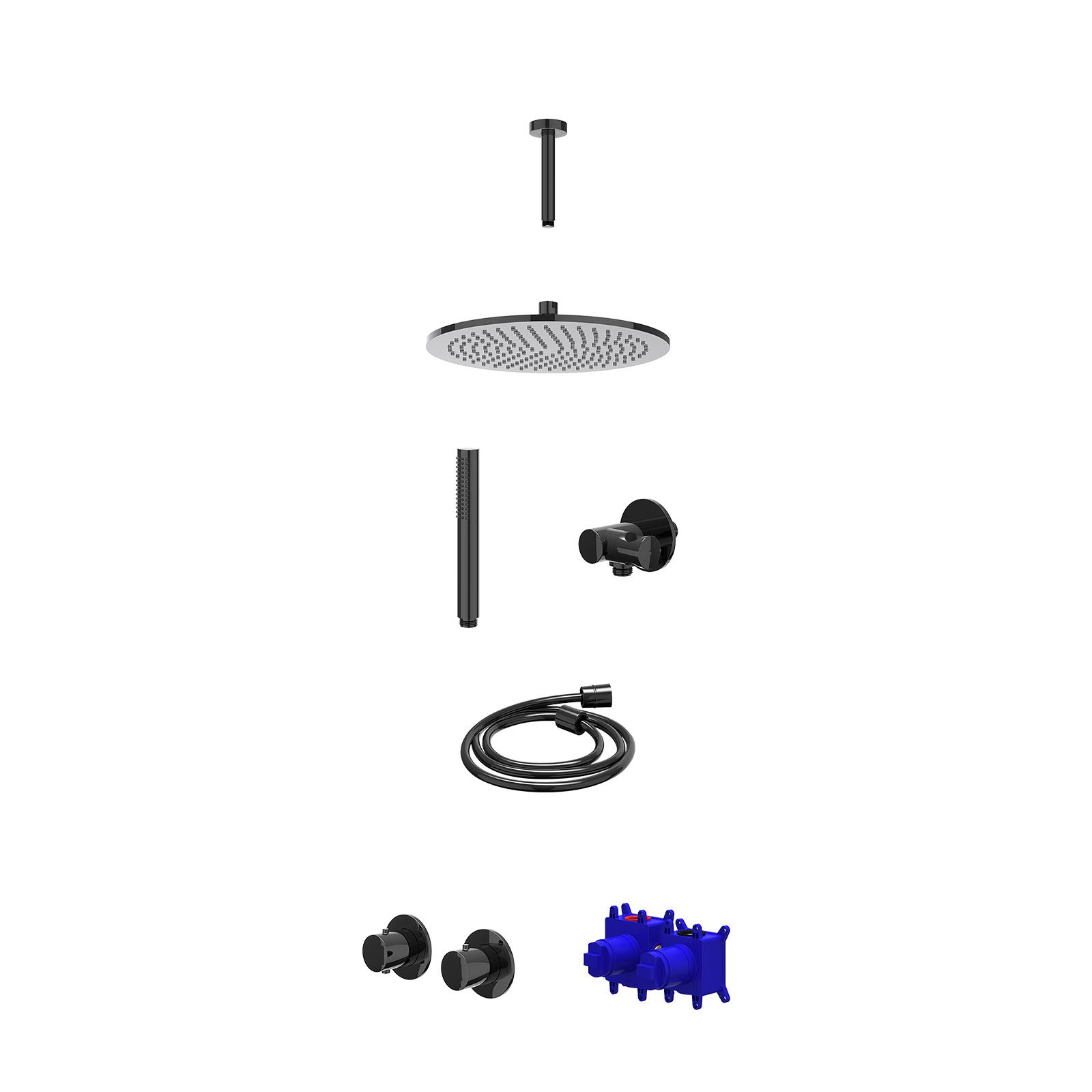 IVY Bond Regendoucheset inbouw symmetry 2-weg - 30cm medium - plafond 15cm - verstelbare steun - staafhanddouche - Zwart chroom