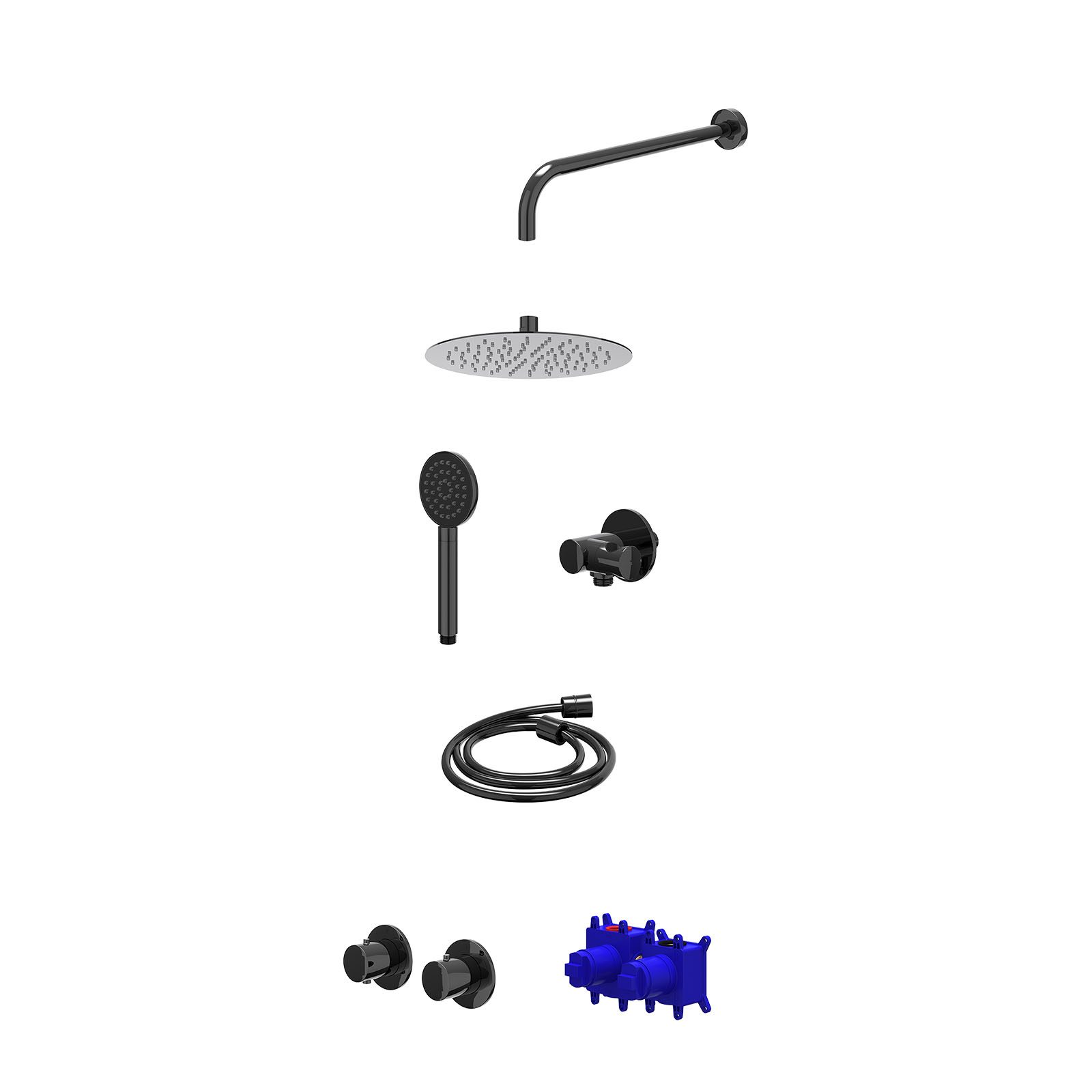 IVY Bond Regendoucheset inbouw symmetry 2-weg - 25cm slim - wandarm 40cm - verstelbare steun - satin spray - Zwart chroom