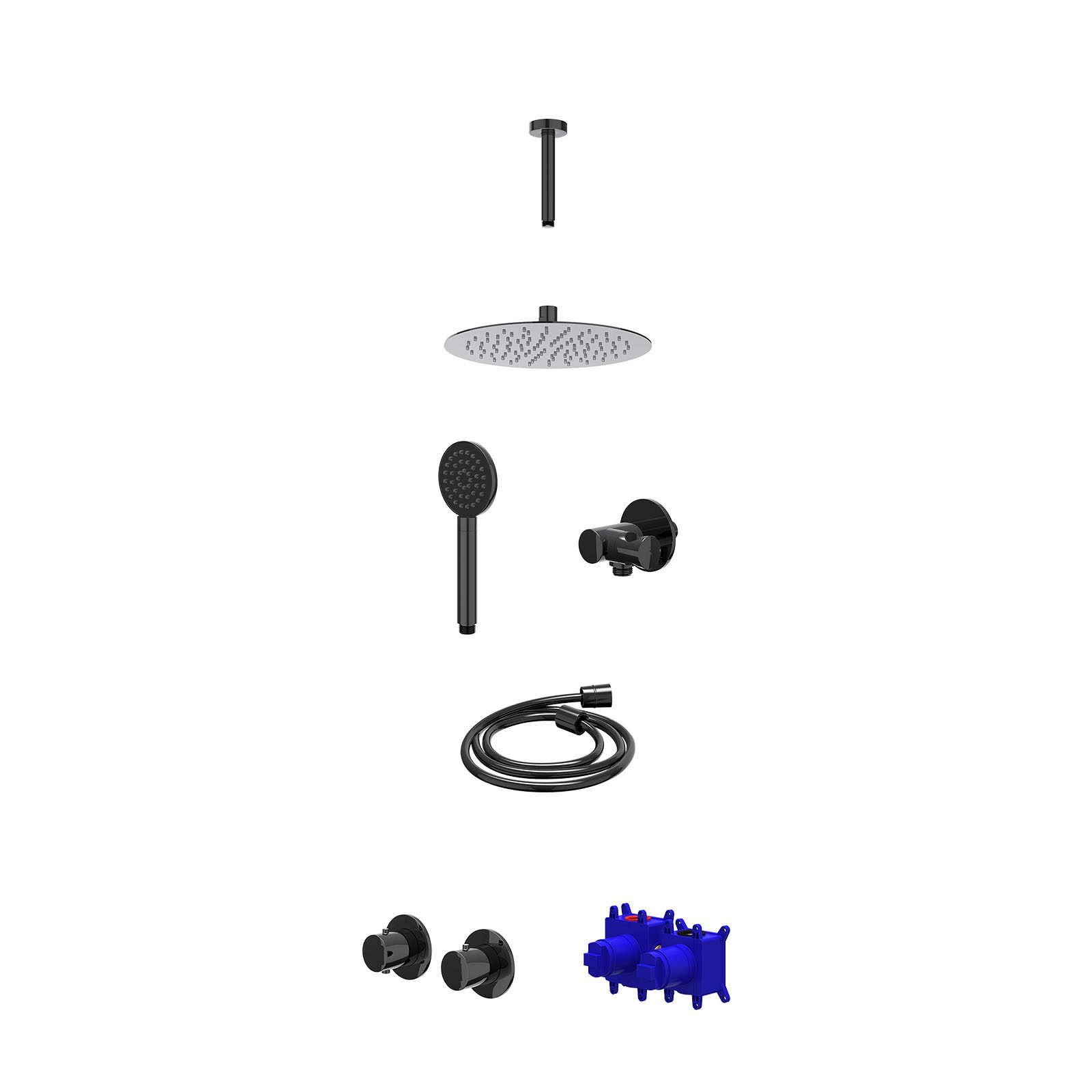 IVY Bond Regendoucheset inbouw symmetry 2-weg - 25cm slim - plafond 15cm - verstelbare steun - satin spray - Zwart chroom