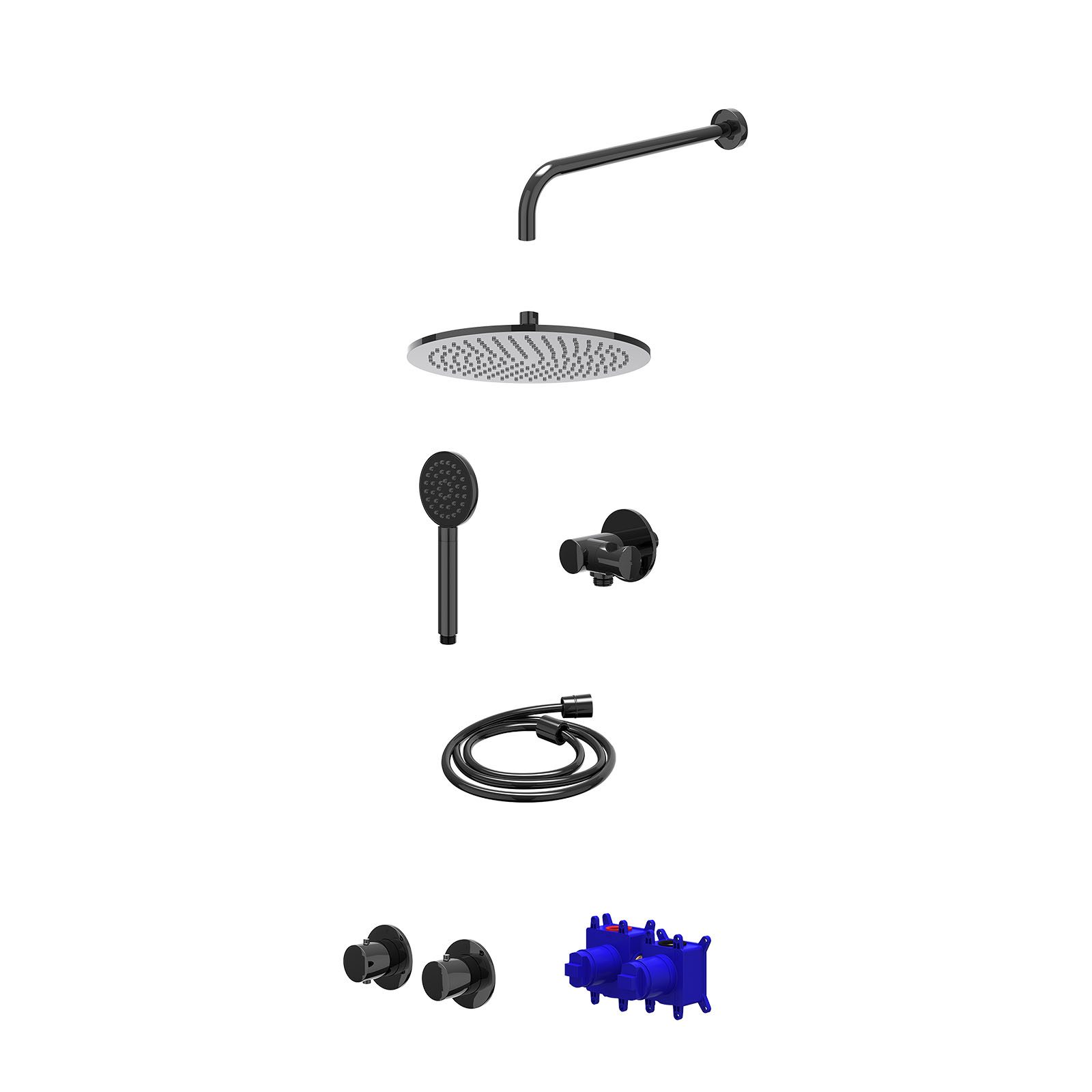 IVY Bond Regendoucheset inbouw symmetry 2-weg - 30cm medium - wandarm 40cm - verstelbare steun - satin spray - Zwart chroom