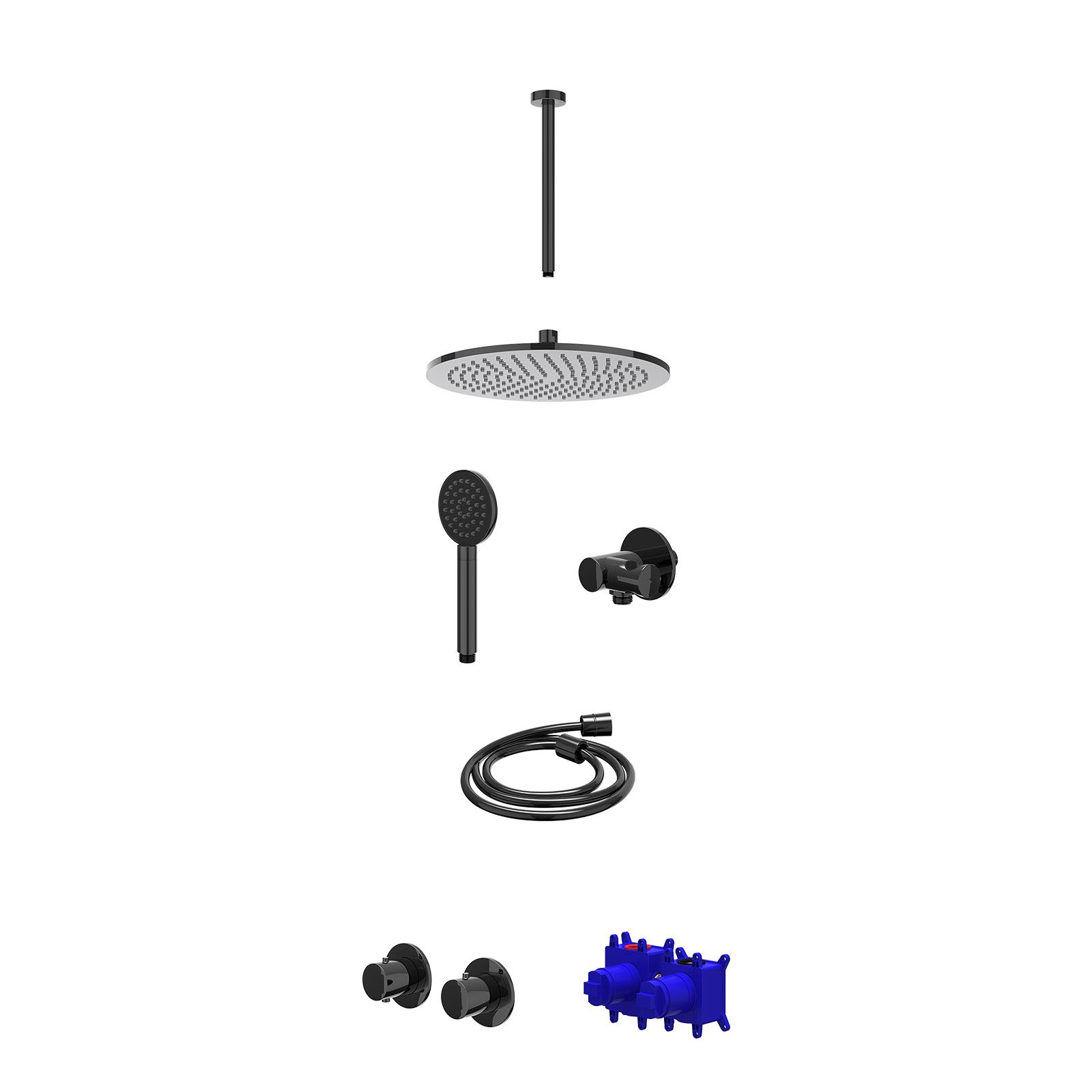 IVY Bond Regendoucheset inbouw symmetry 2-weg - 30cm medium - plafond 30cm - verstelbare steun - satin spray - Zwart chroom