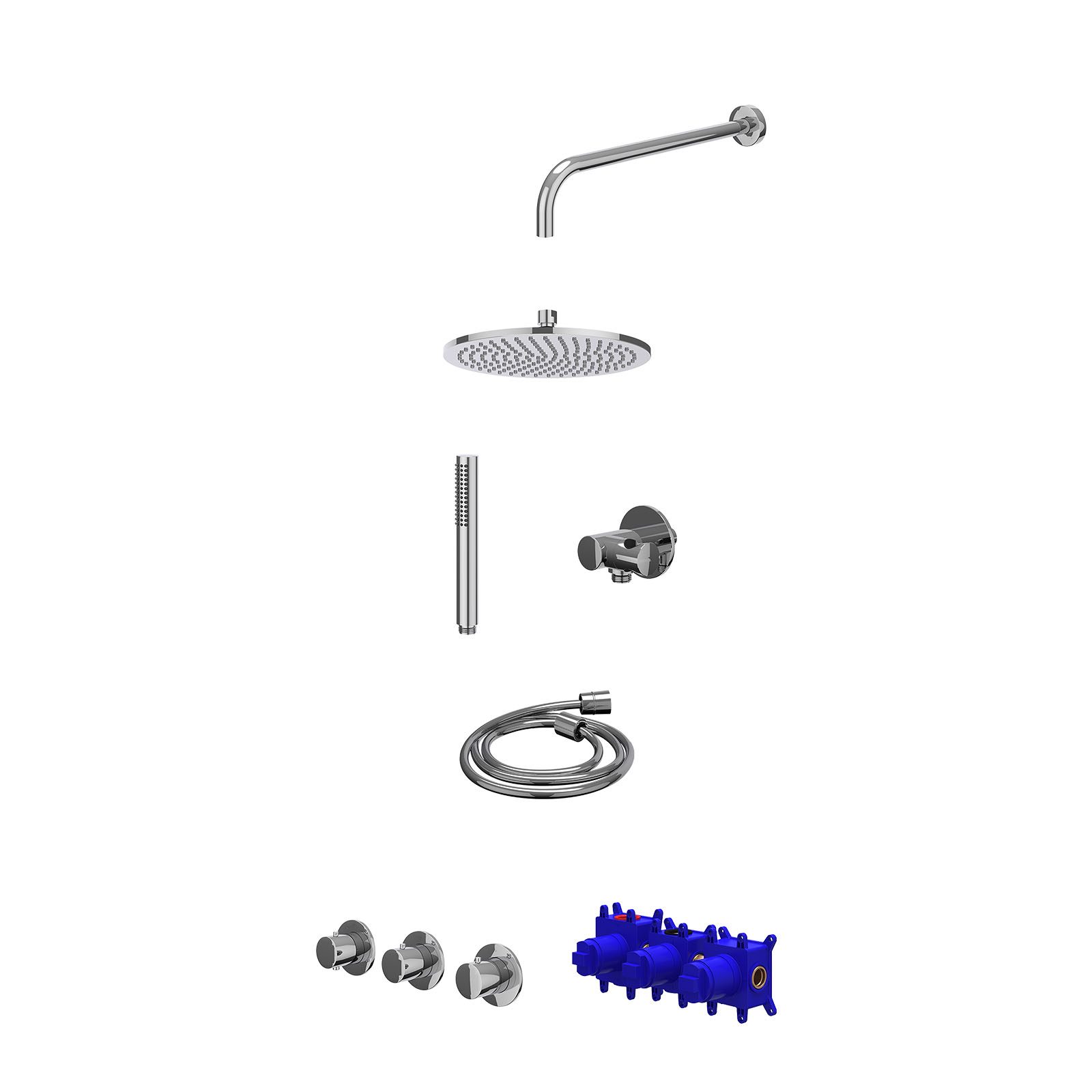 IVY Bond Regendoucheset inbouw 2 stopkranen - 25cm medium - wandarm - verstelbare steun - staafhanddouche - Chroom