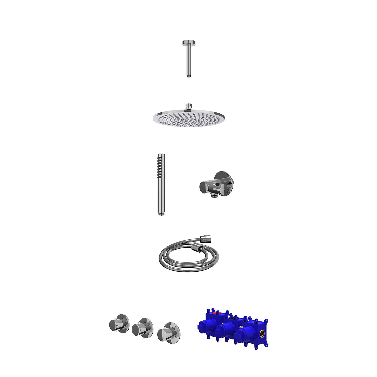 IVY Bond Regendoucheset inbouw 2 stopkranen - 25cm medium - plafond 15cm - verstelbare steun - staafhanddouche - Chroom