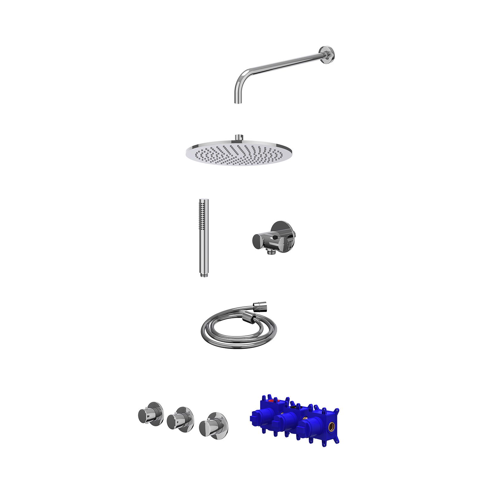 IVY Bond Regendoucheset inbouw 2 stopkranen - 30cm medium - wandarm - verstelbare steun - staafhanddouche - Chroom