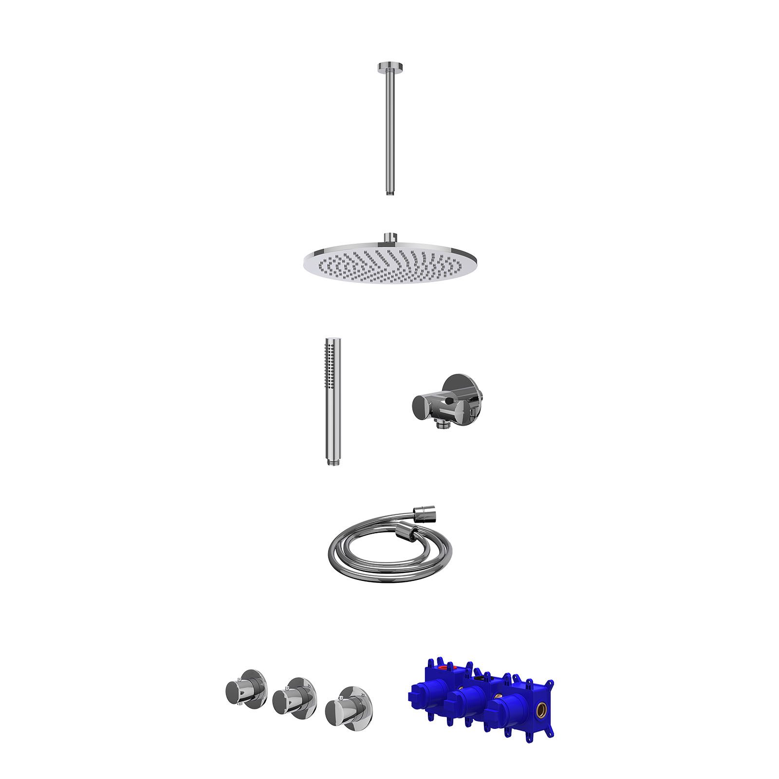 IVY Bond Regendoucheset inbouw 2 stopkranen - 30cm medium - plafond 30cm - verstelbare steun - staafhanddouche - Chroom