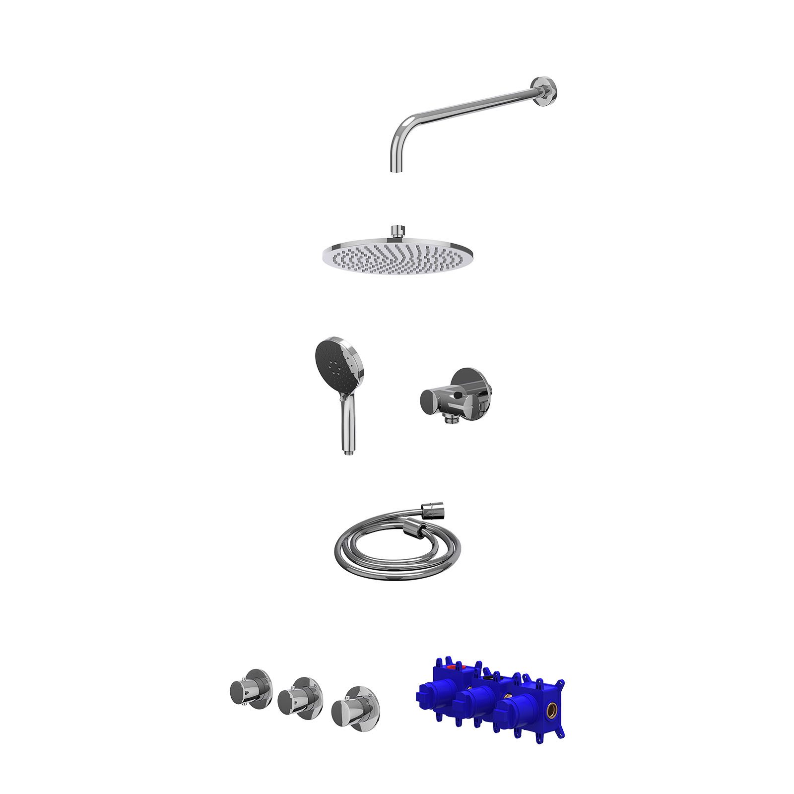 IVY Bond Regendoucheset inbouw 2 stopkranen - 25cm medium - wandarm - verstelbare steun - 3-standen - Chroom