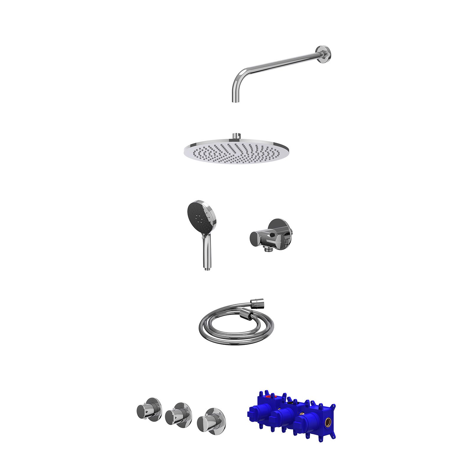 IVY Bond Regendoucheset inbouw 2 stopkranen - 30cm medium - wandarm - verstelbare steun - 3-standen - Chroom