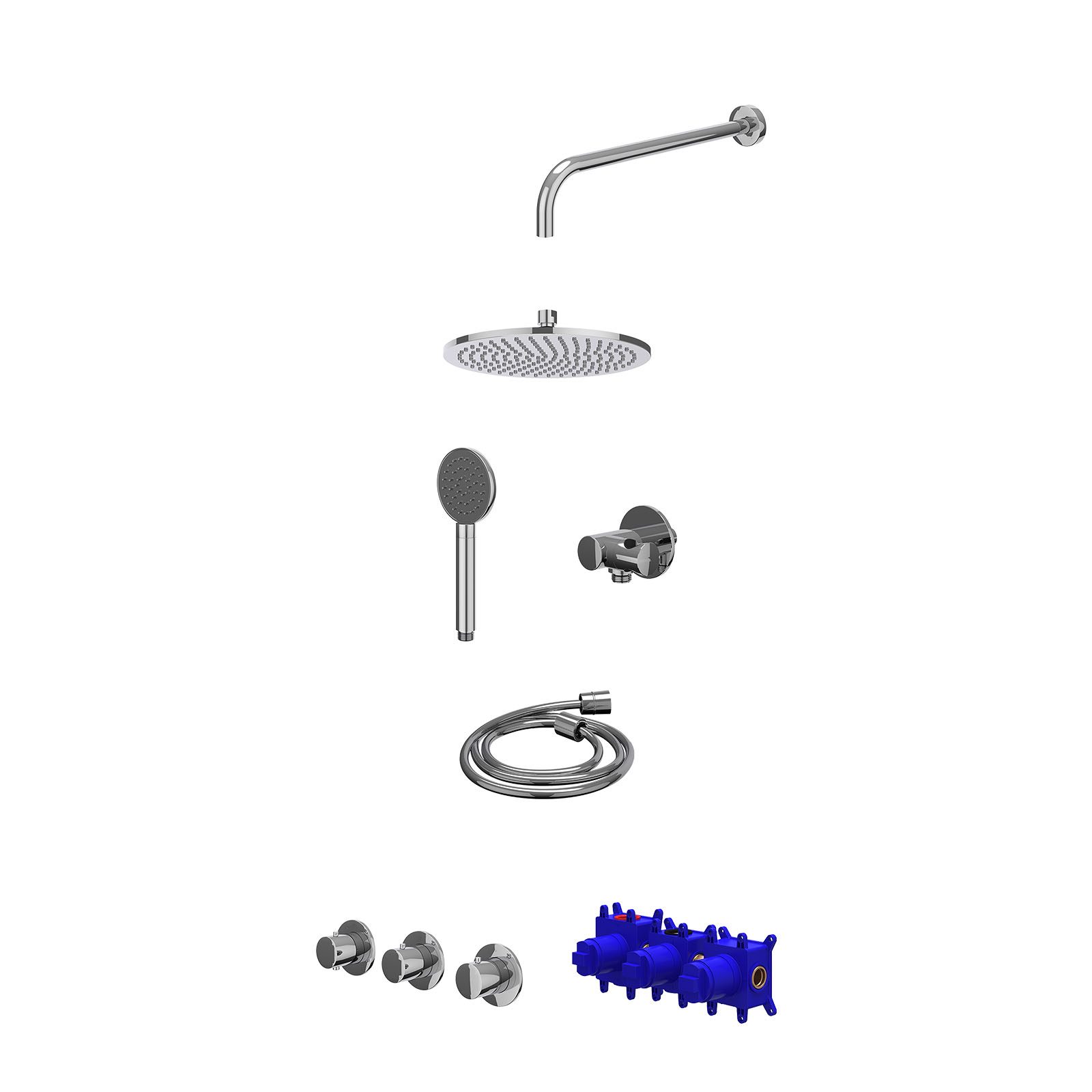 IVY Bond Regendoucheset inbouw 2 stopkranen - 25cm medium - wandarm - verstelbare steun - satin spray - Chroom