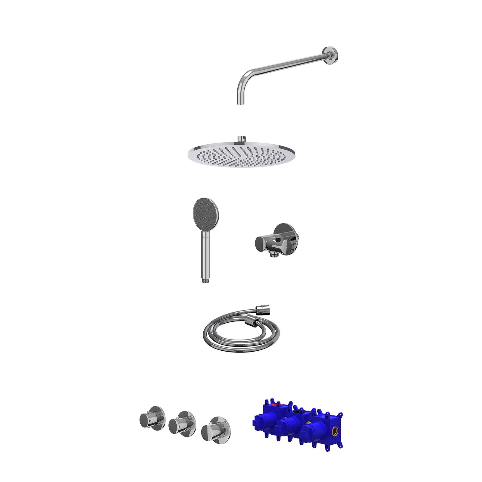 IVY Bond Regendoucheset inbouw 2 stopkranen - 30cm medium - wandarm - verstelbare steun - satin spray - Chroom