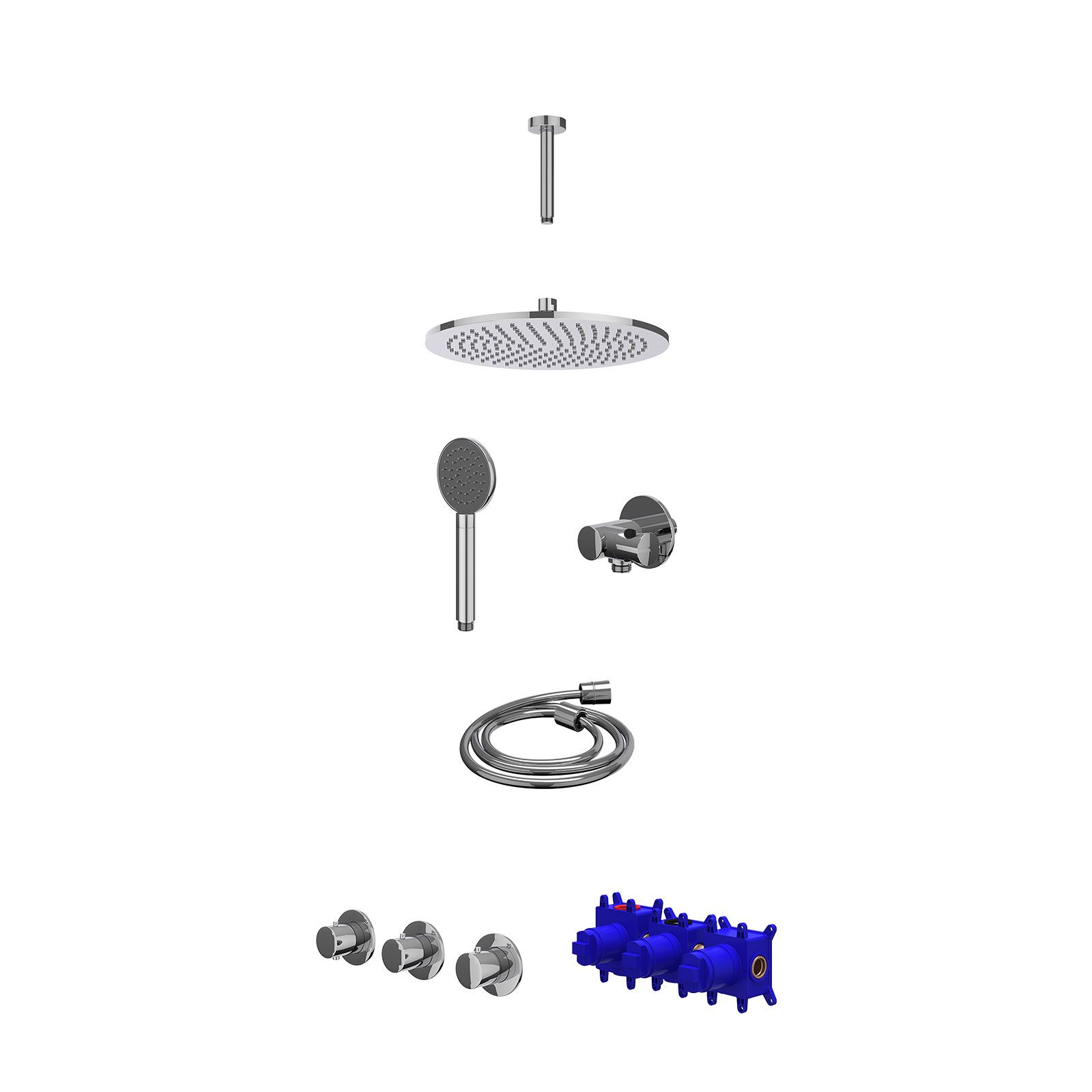 IVY Bond Regendoucheset inbouw 2 stopkranen - 30cm medium - plafond 15cm - verstelbare steun - satin spray - Chroom