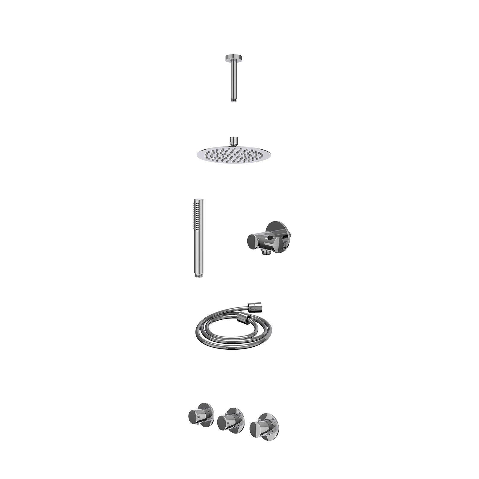 IVY Bond Regendoucheset inbouw 2 stopkranen - 20cm slim - plafond 15cm - verstelbare steun - staafhanddouche - excl. inbouwbox - Chroom