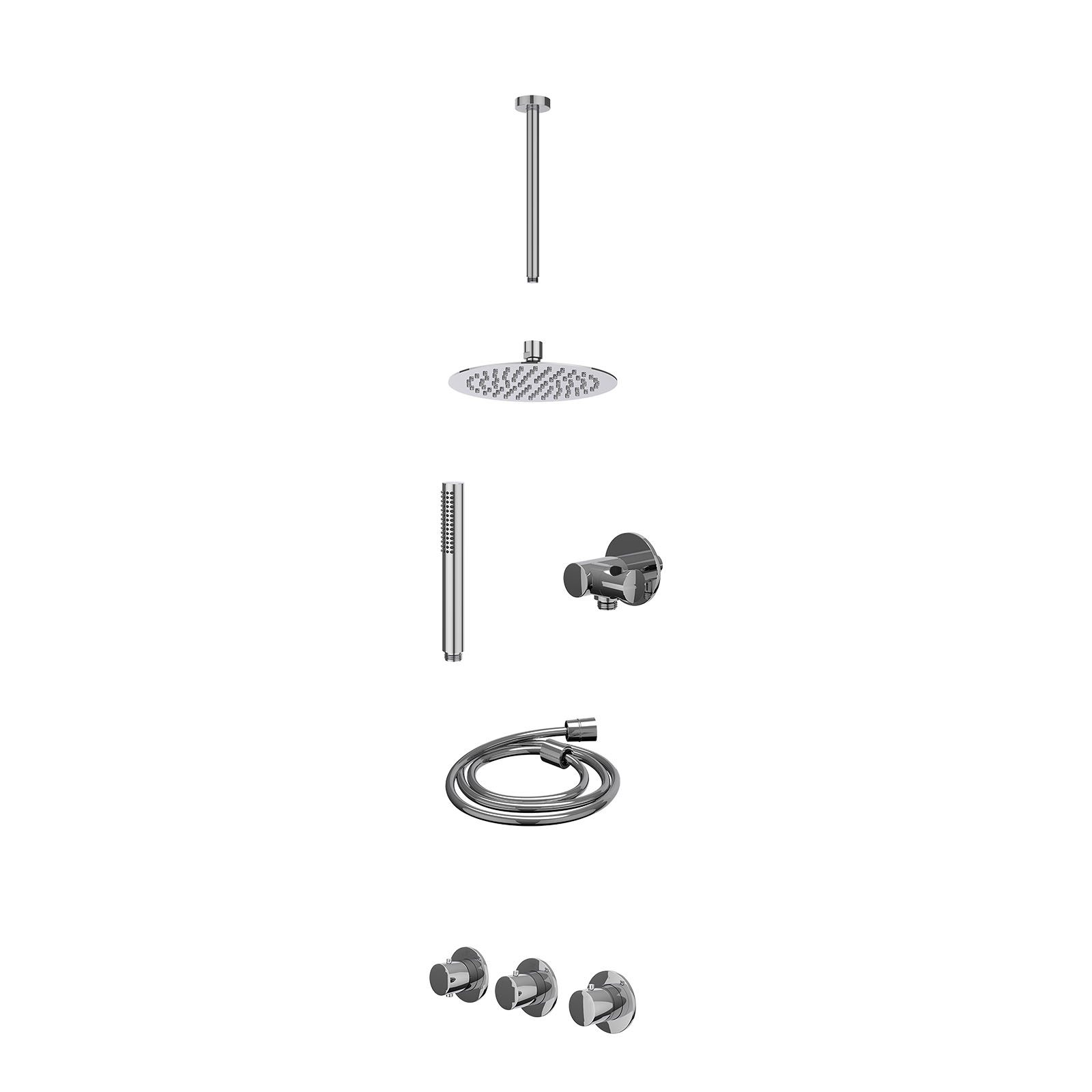 IVY Bond Regendoucheset inbouw 2 stopkranen - 20cm slim - plafond 30cm - verstelbare steun - staafhanddouche - excl. inbouwbox - Chroom