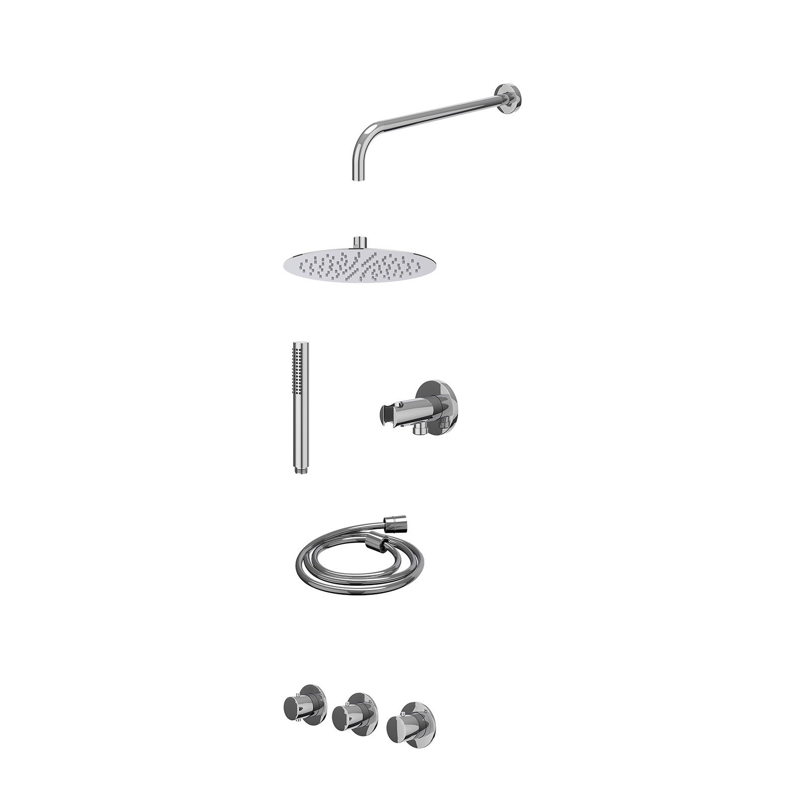 IVY Bond Regendoucheset inbouw 2 stopkranen - 25cm slim - wandarm - wandhouder - staafhanddouche - excl. inbouwbox - Chroom
