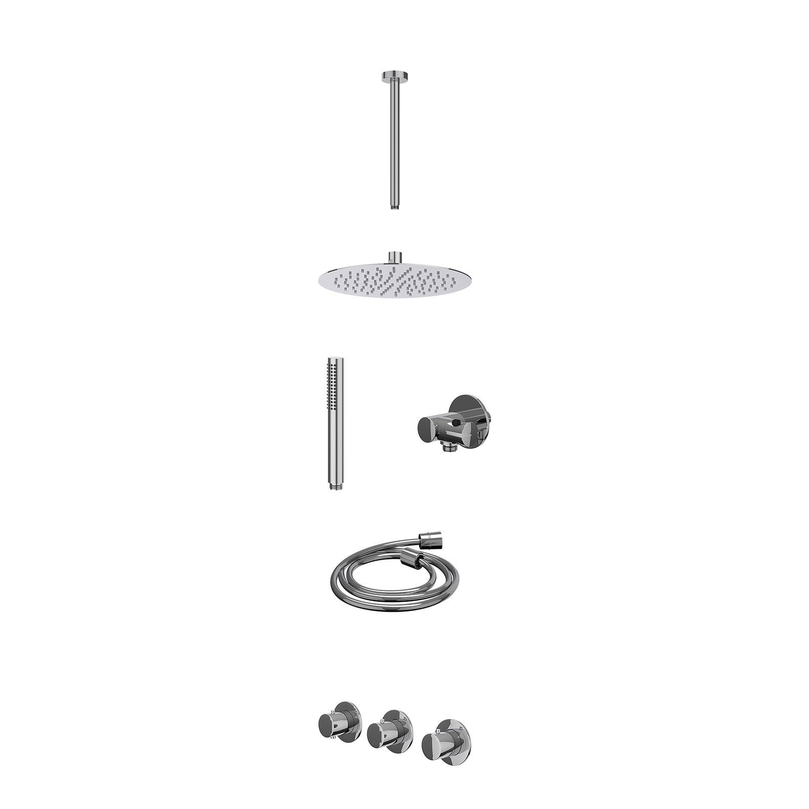 IVY Bond Regendoucheset inbouw 2 stopkranen - 25cm slim - plafond 30cm - verstelbare steun - staafhanddouche - excl. inbouwbox - Chroom
