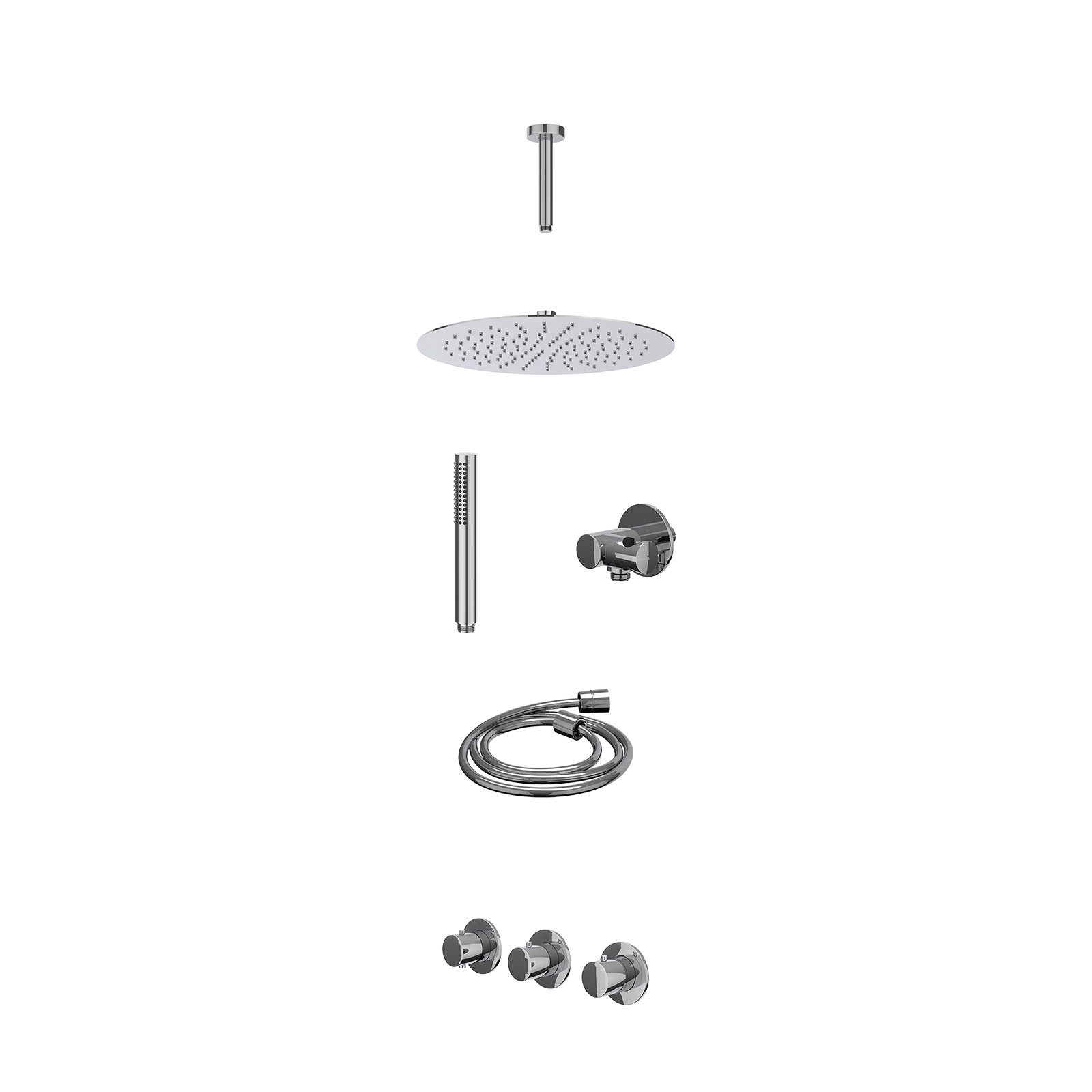IVY Bond Regendoucheset inbouw 2 stopkranen - 30cm slim - plafond 15cm - verstelbare steun - staafhanddouche - excl. inbouwbox - Chroom