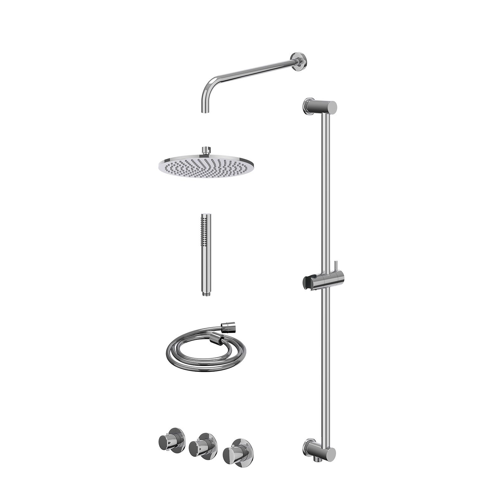 IVY Bond Regendoucheset inbouw 2 stopkranen - 25cm medium - wandarm - glijstang - staafhanddouche - excl. inbouwbox - Chroom