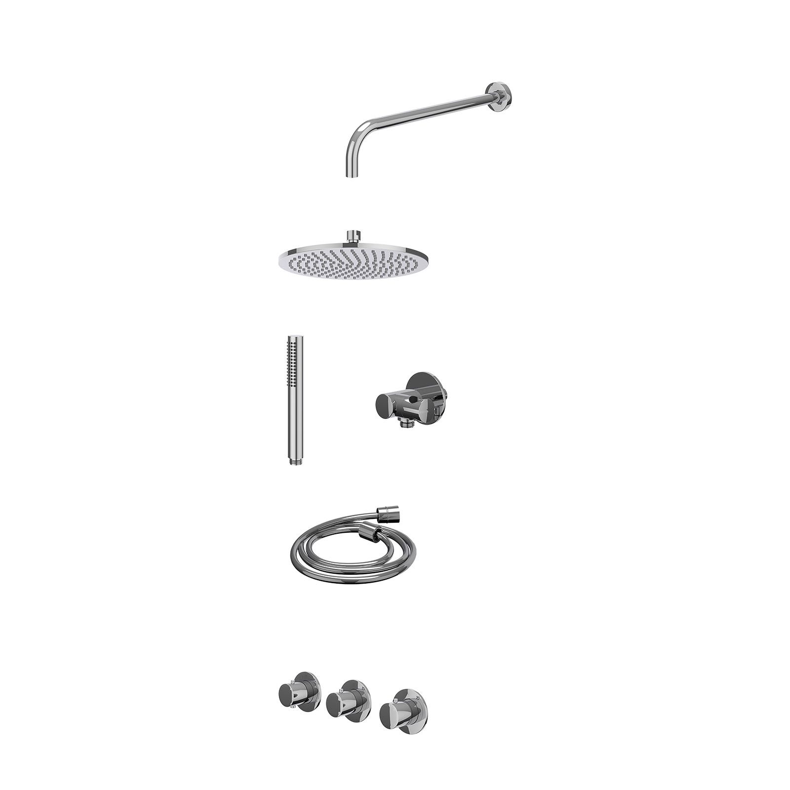 IVY Bond Regendoucheset inbouw 2 stopkranen - 25cm medium - wandarm - verstelbare steun - staafhanddouche - excl. inbouwbox - Chroom